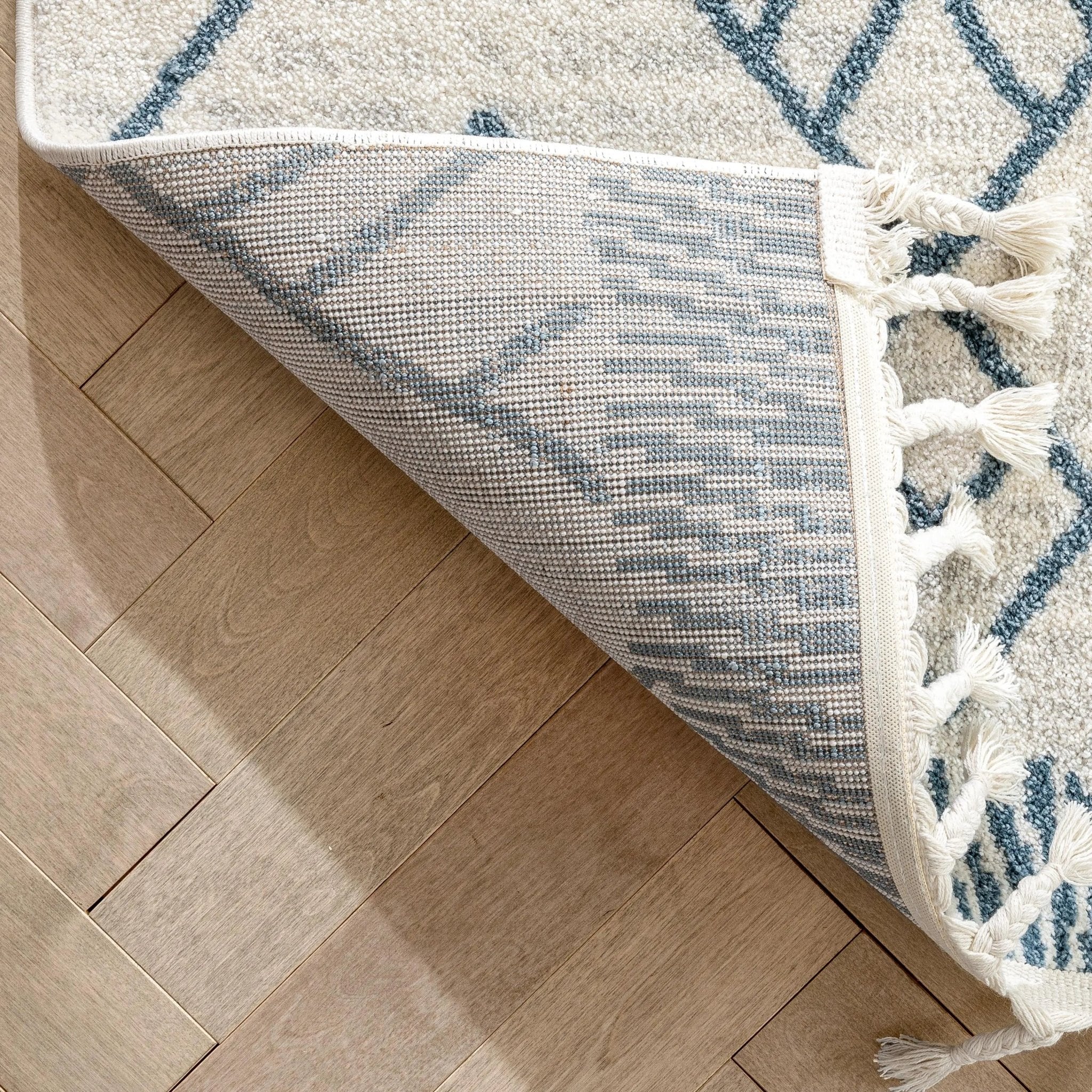 Diodelly Moroccan Lattice Trellis Blue Ivory Rug Well Woven