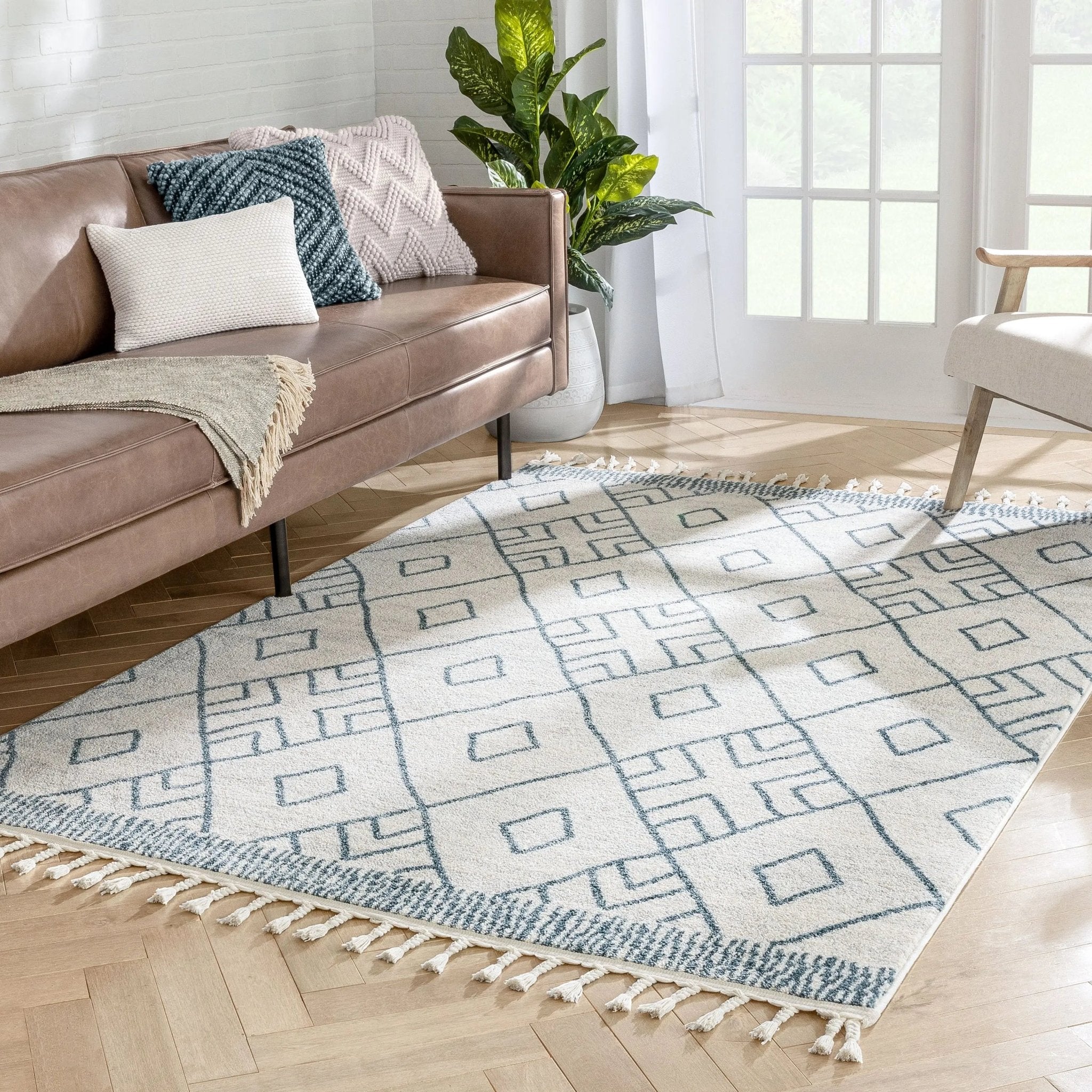 Diodelly Moroccan Lattice Trellis Blue Ivory Rug Well Woven