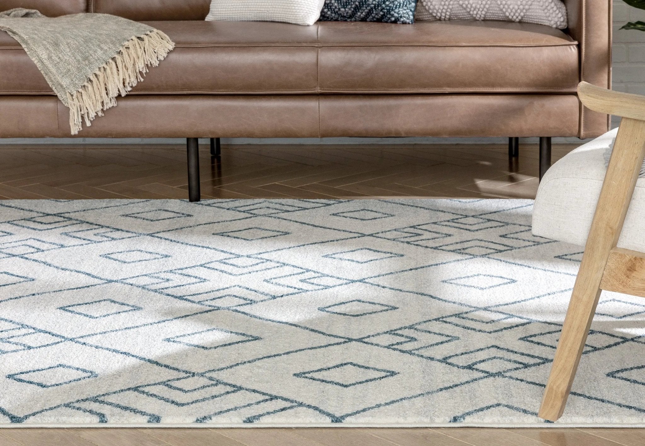 Diodelly Moroccan Lattice Trellis Blue Ivory Rug Well Woven