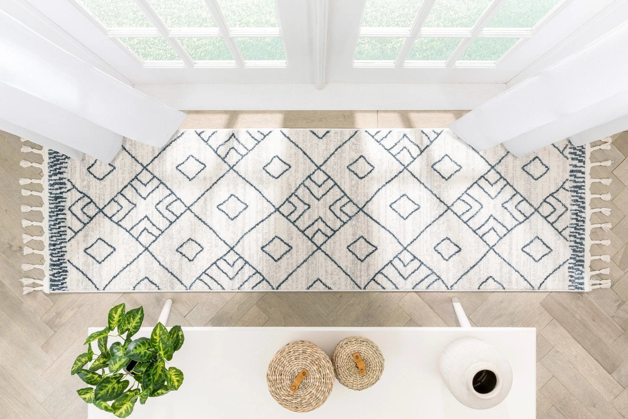 Diodelly Moroccan Lattice Trellis Blue Ivory Rug Well Woven