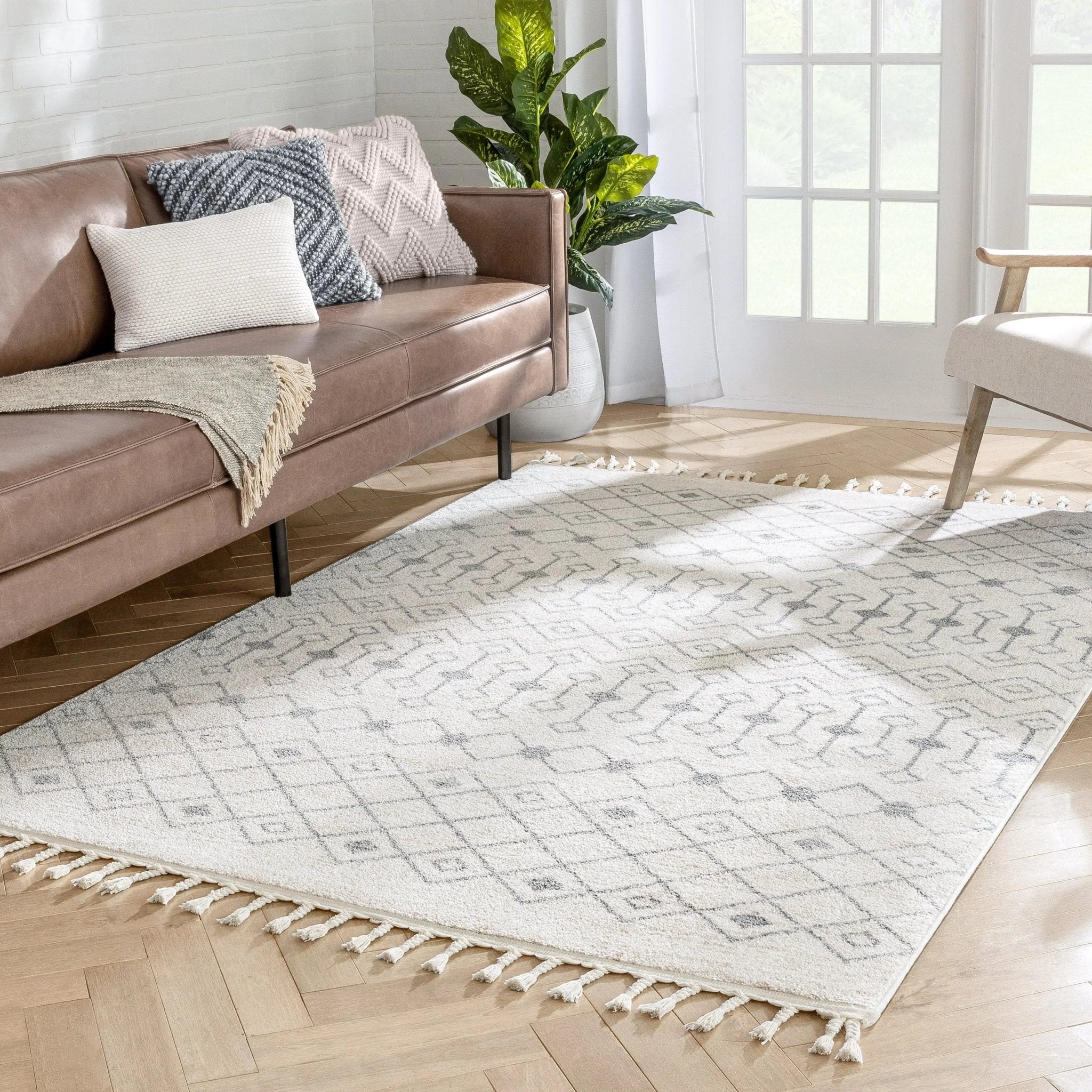Transistora Nordic Tribal Trellis Pattern Ivory Grey Rug Well Woven