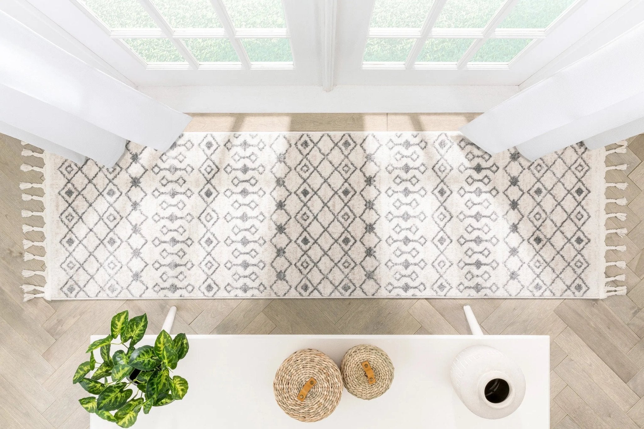 Transistora Nordic Tribal Trellis Pattern Ivory Grey Rug Well Woven