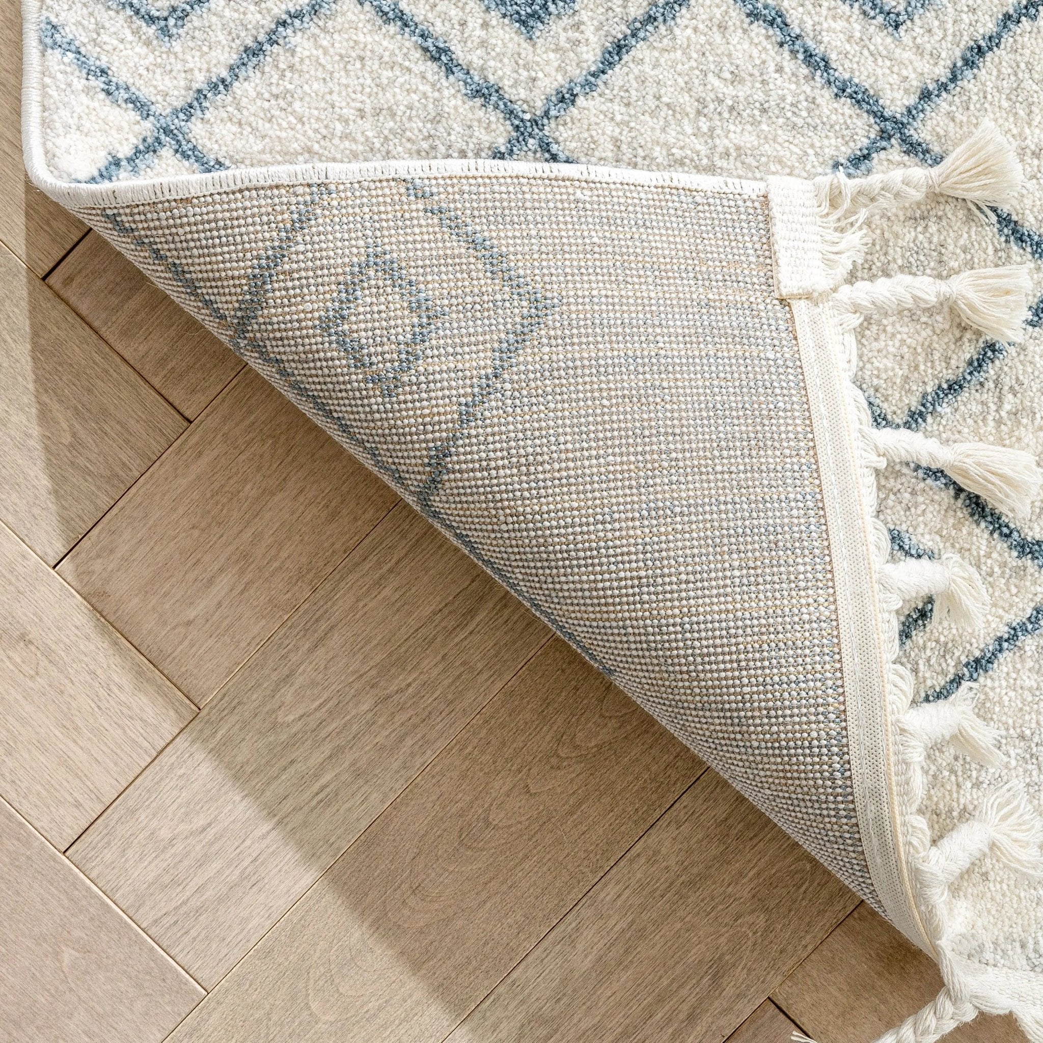 Transistora Nordic Tribal Trellis Pattern Light Blue Ivory Rug Well Woven