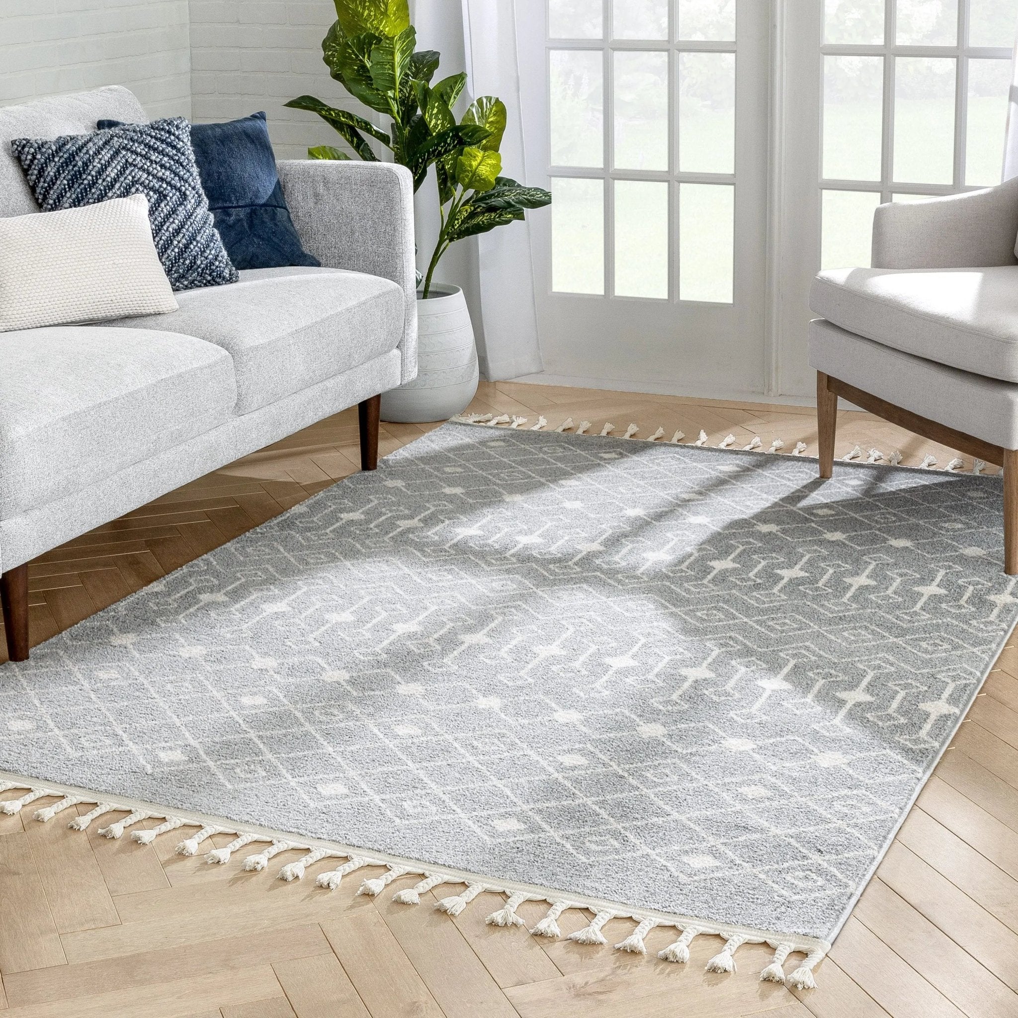 Transistora Nordic Tribal Trellis Pattern Grey Rug Well Woven