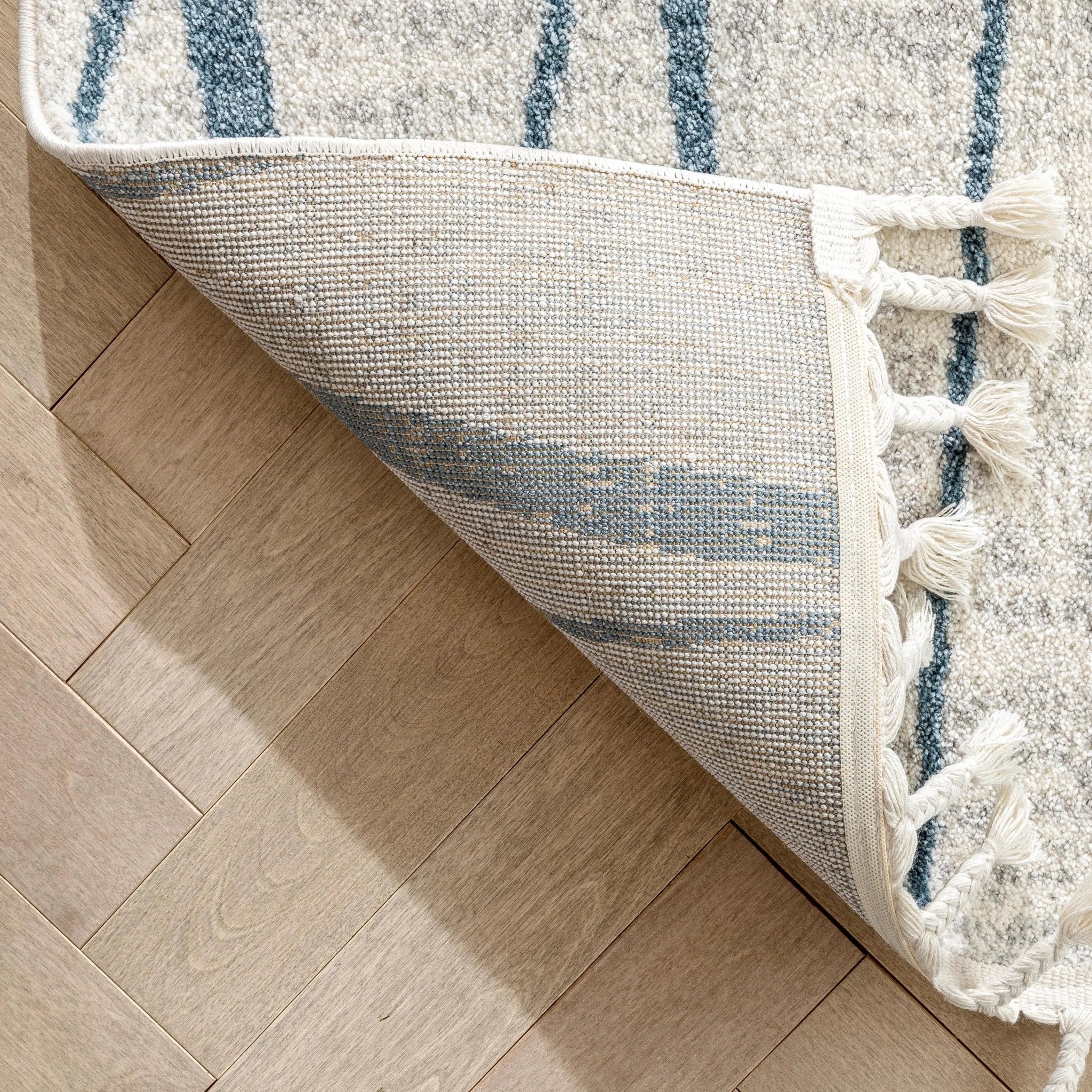 Crisscross Nordic Geometric Pattern Blue Ivory Rug Well Woven