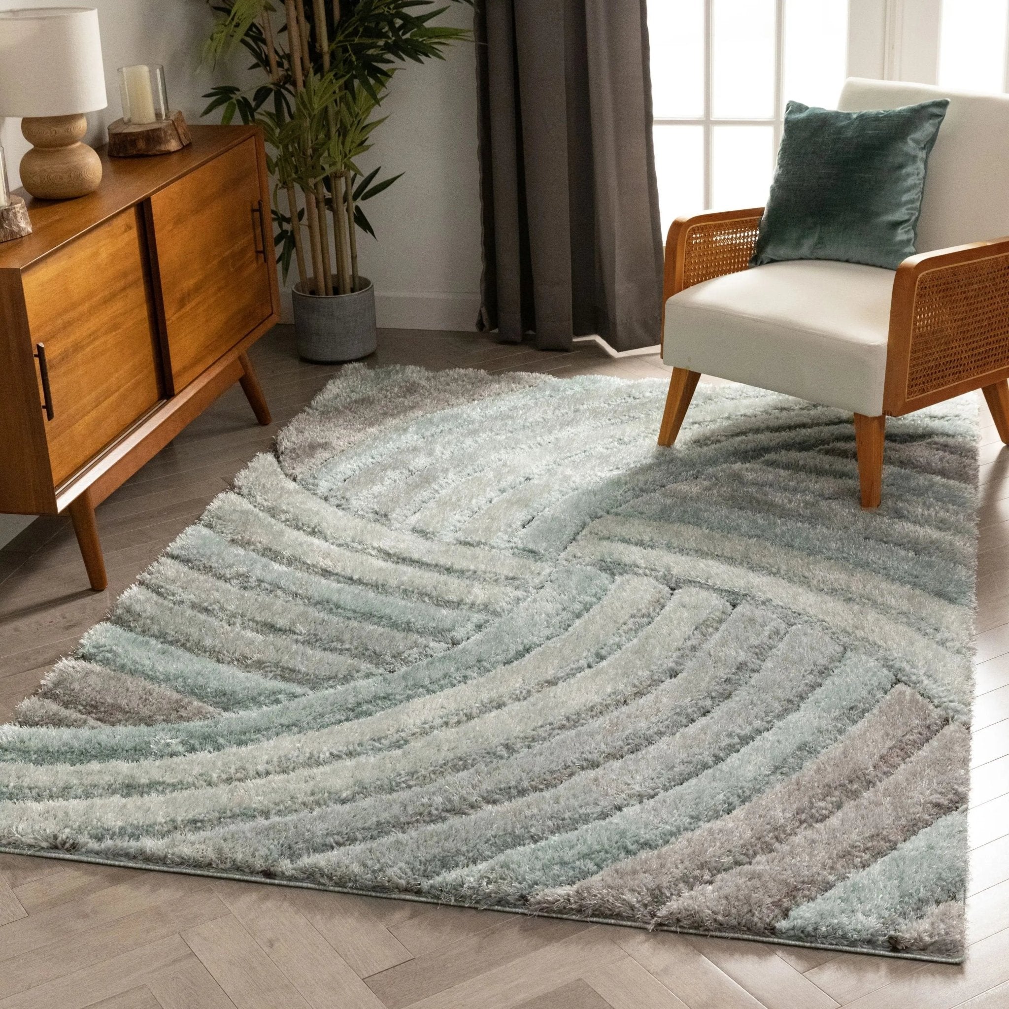 Ucci Blue Modern 3D Textured Shag Rug By Chill Rugs Well Woven