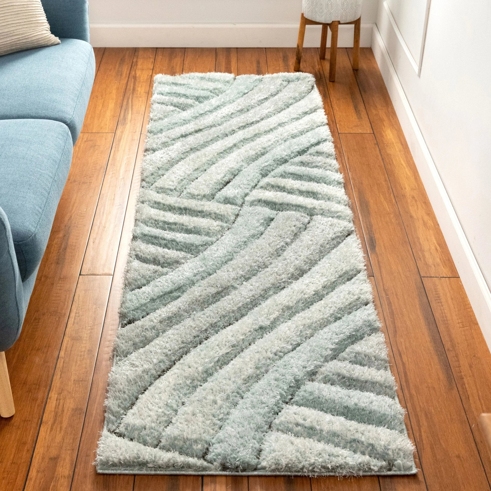 Ucci Blue Modern 3D Textured Shag Rug By Chill Rugs Well Woven