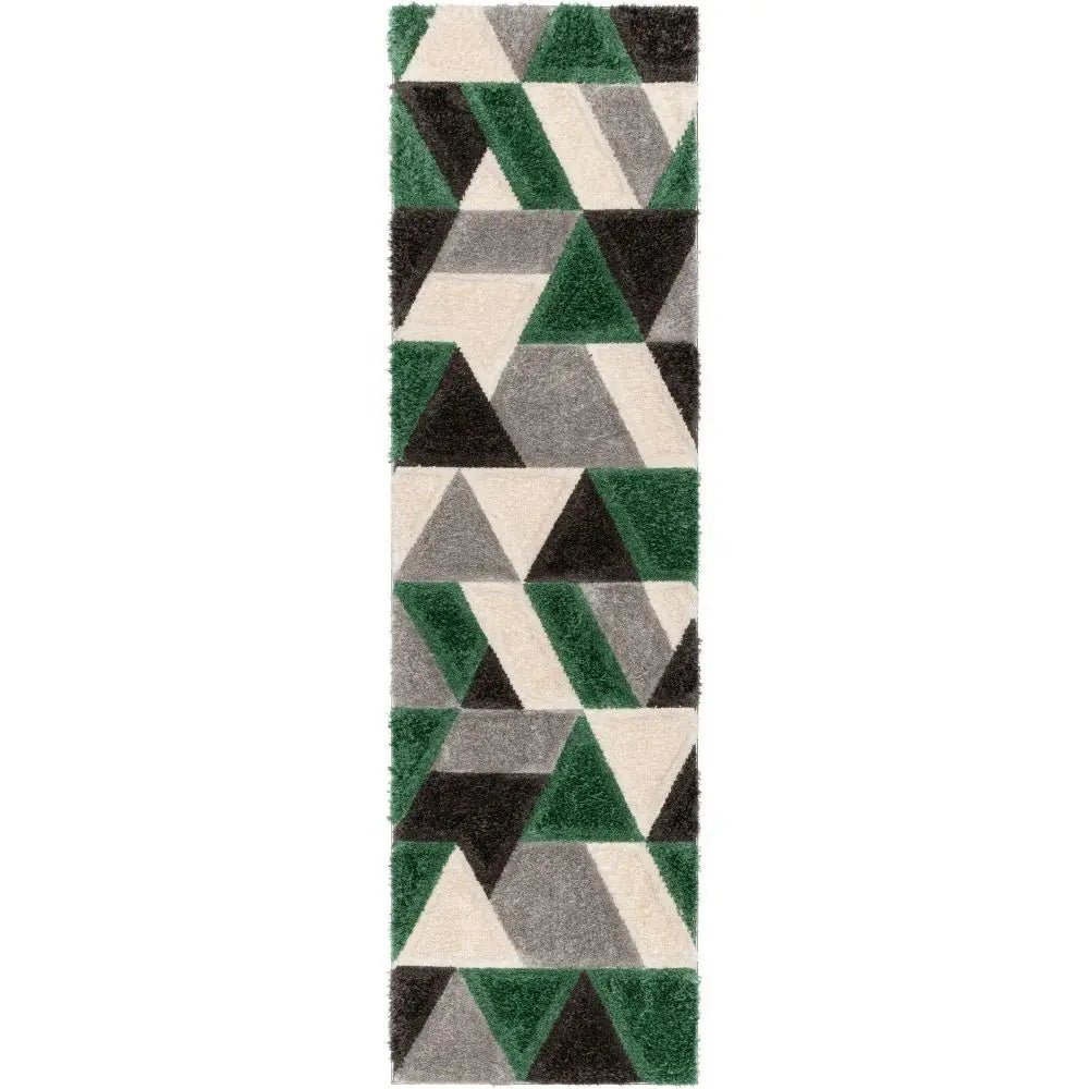 Holland Modern Geometric Green 3D Textured Thick & Soft Shag Rug Well Woven
