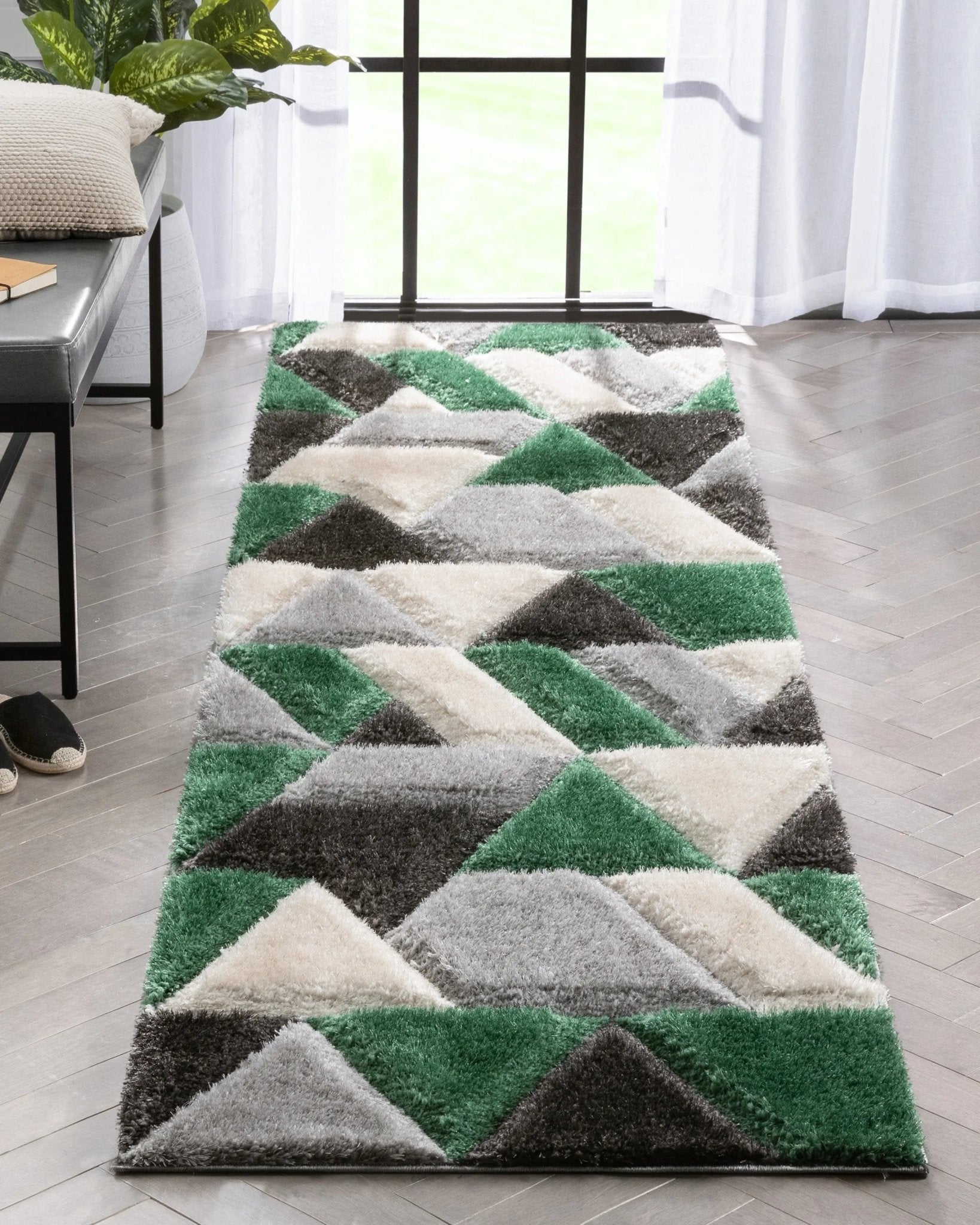 Holland Modern Geometric Green 3D Textured Thick & Soft Shag Rug Well Woven