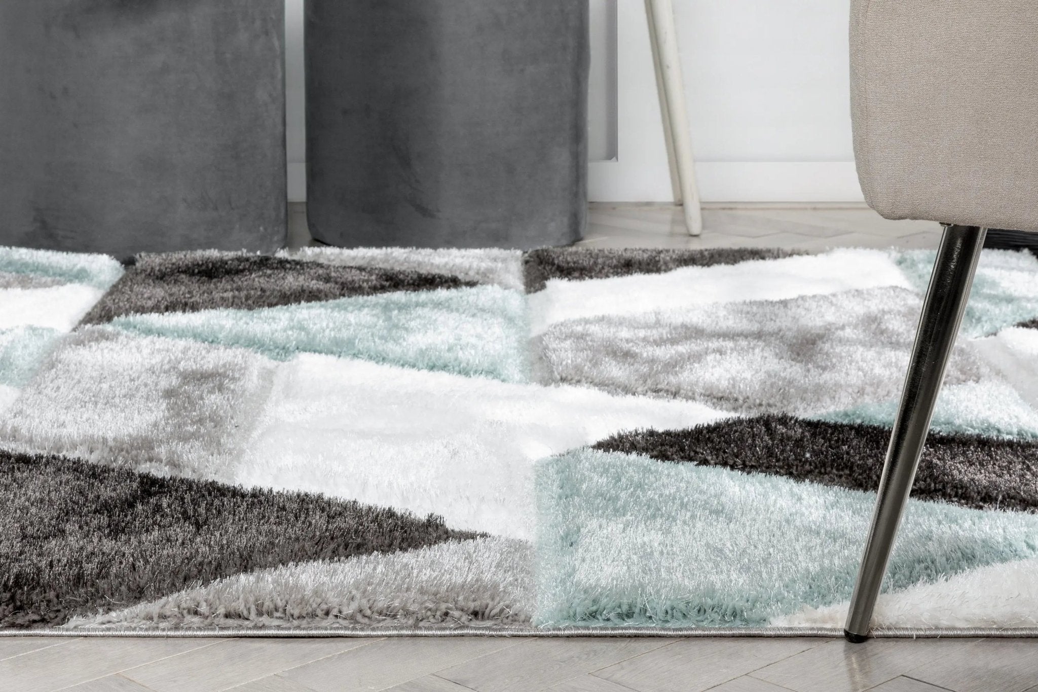 Holland Modern Geometric Light Blue 3D Textured Thick & Soft Shag Rug Well Woven