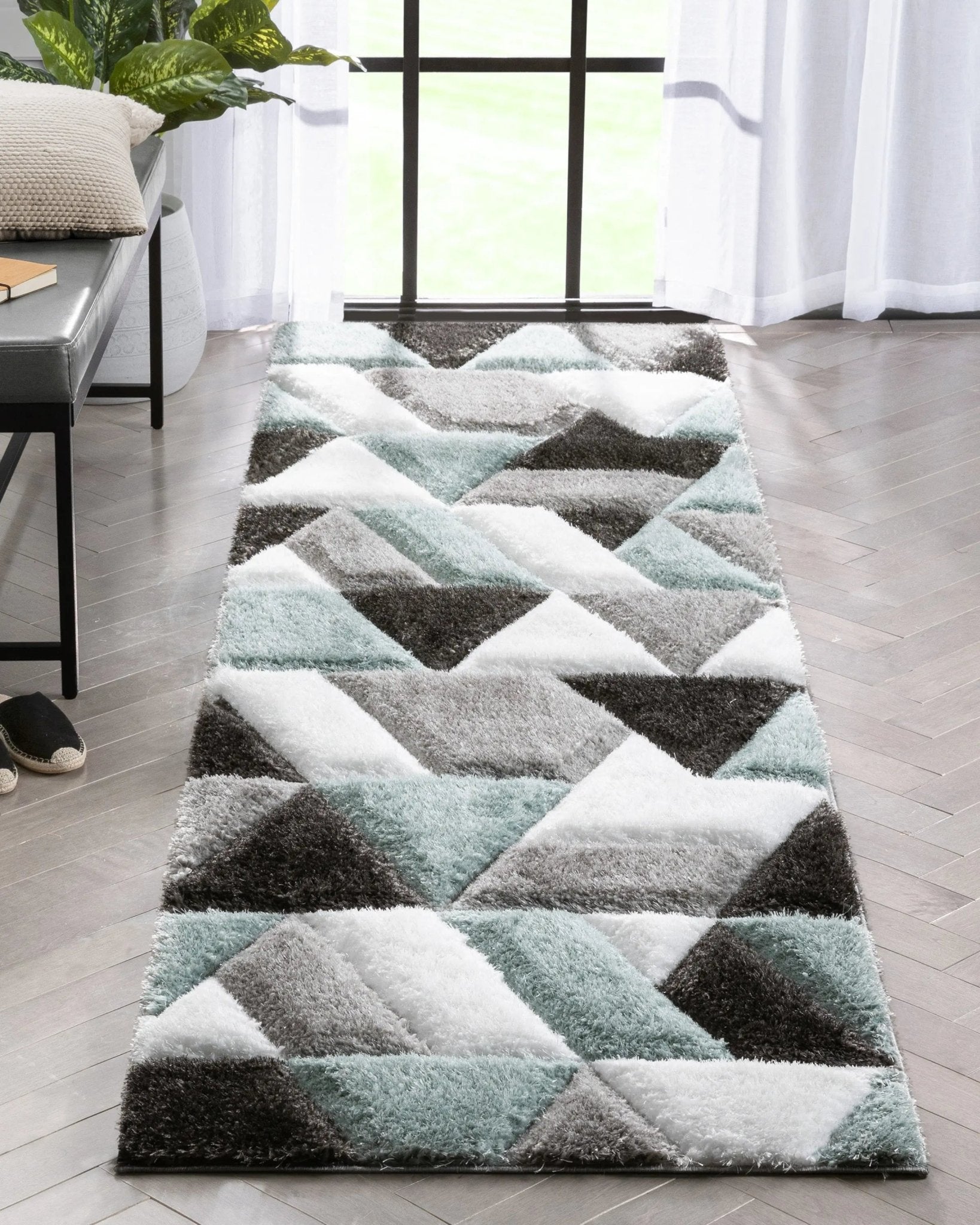Holland Modern Geometric Light Blue 3D Textured Thick & Soft Shag Rug Well Woven