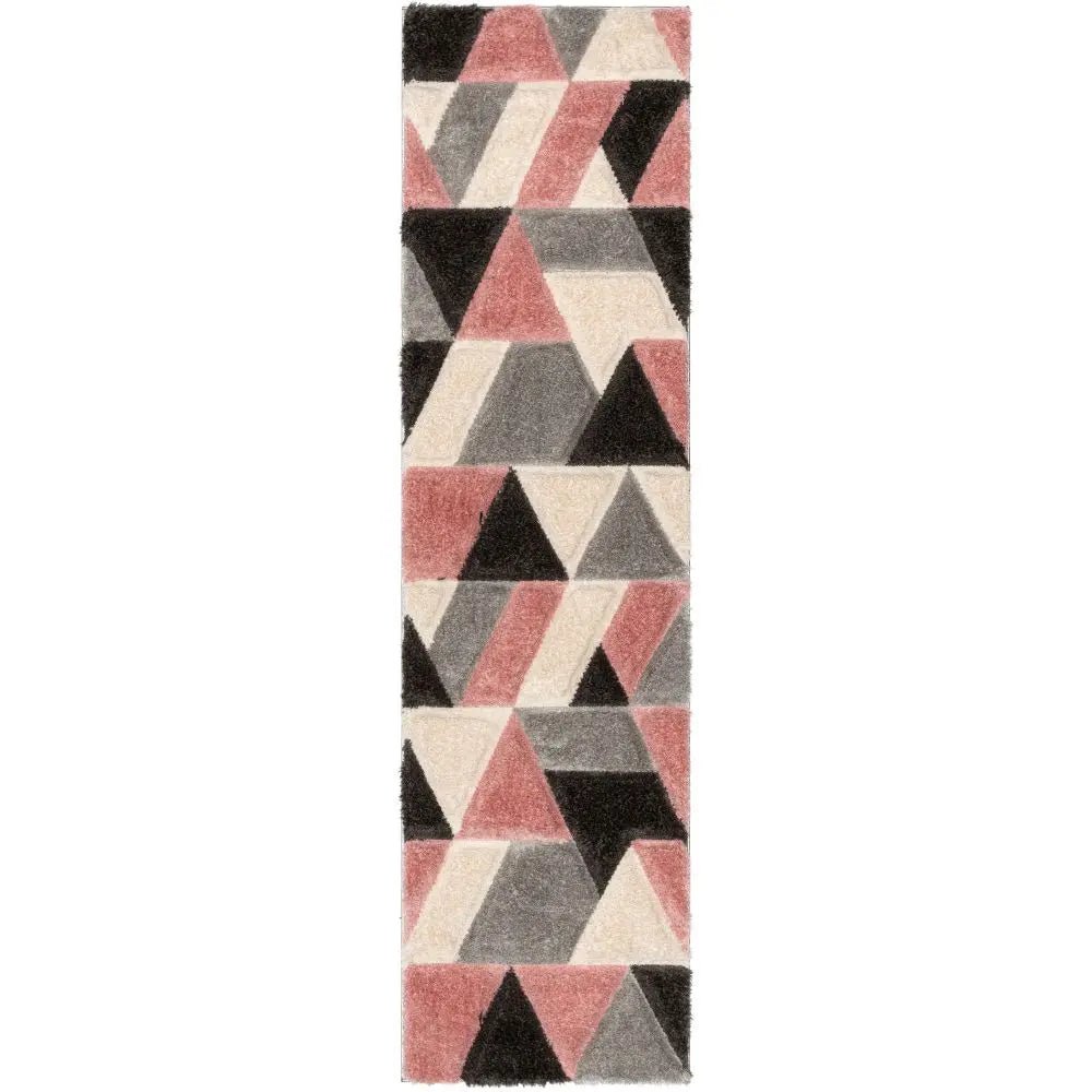 Holland Modern Geometric Blush 3D Textured Thick & Soft Shag Rug Well Woven