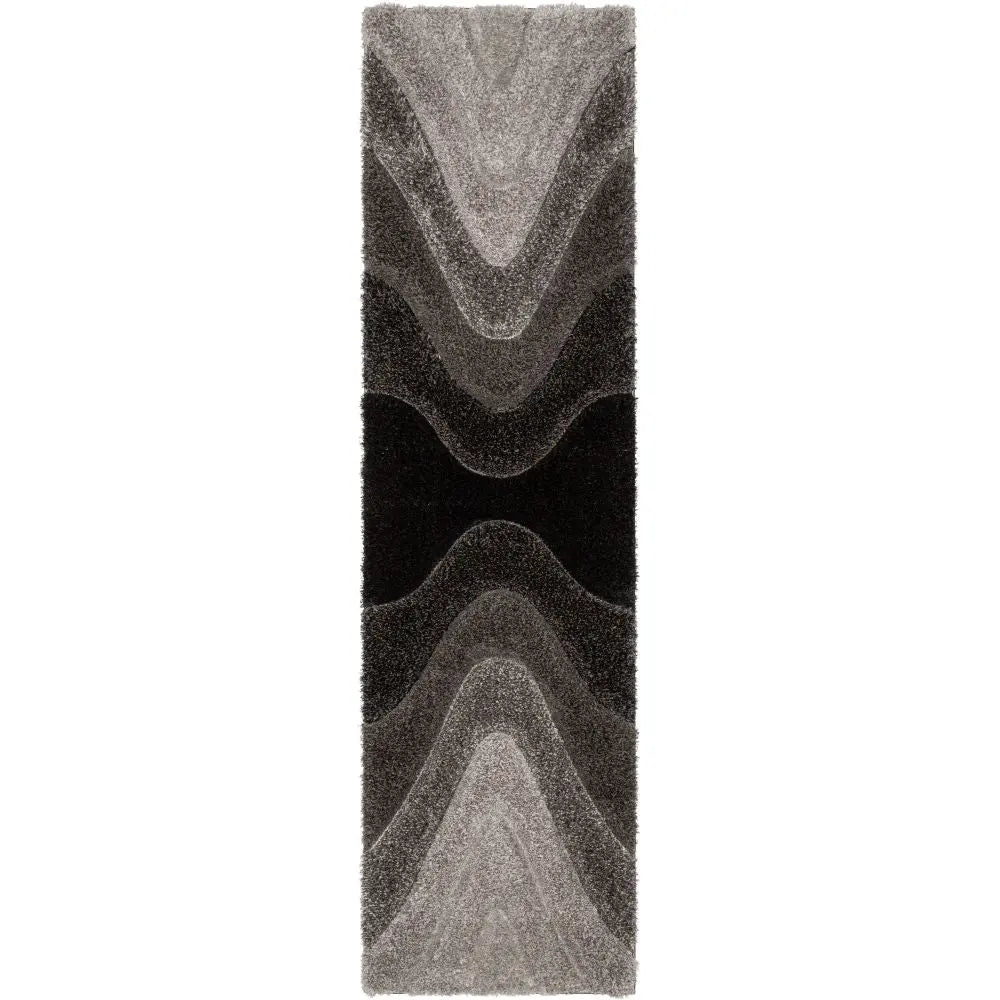 Luz Modern Geometric Black 3D Textured Thick & Soft Shag Rug Well Woven