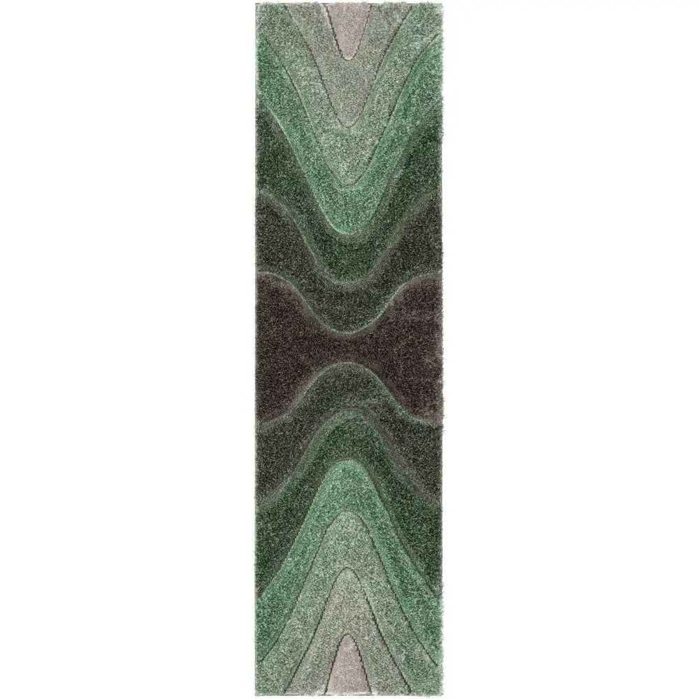 Luz Modern Geometric Green 3D Textured Thick & Soft Shag Rug Well Woven