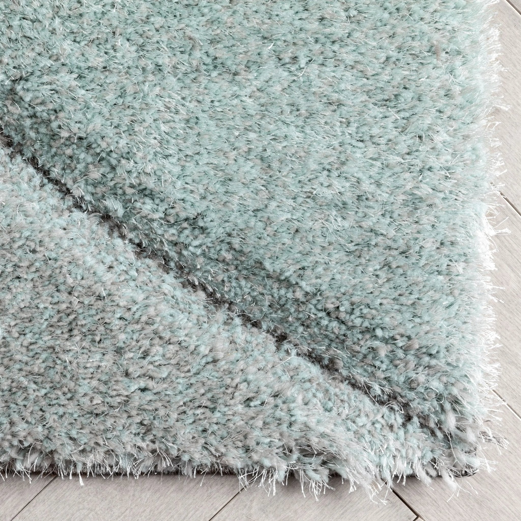 Luz Modern Geometric Light Blue 3D Textured Thick & Soft Shag Rug Well Woven