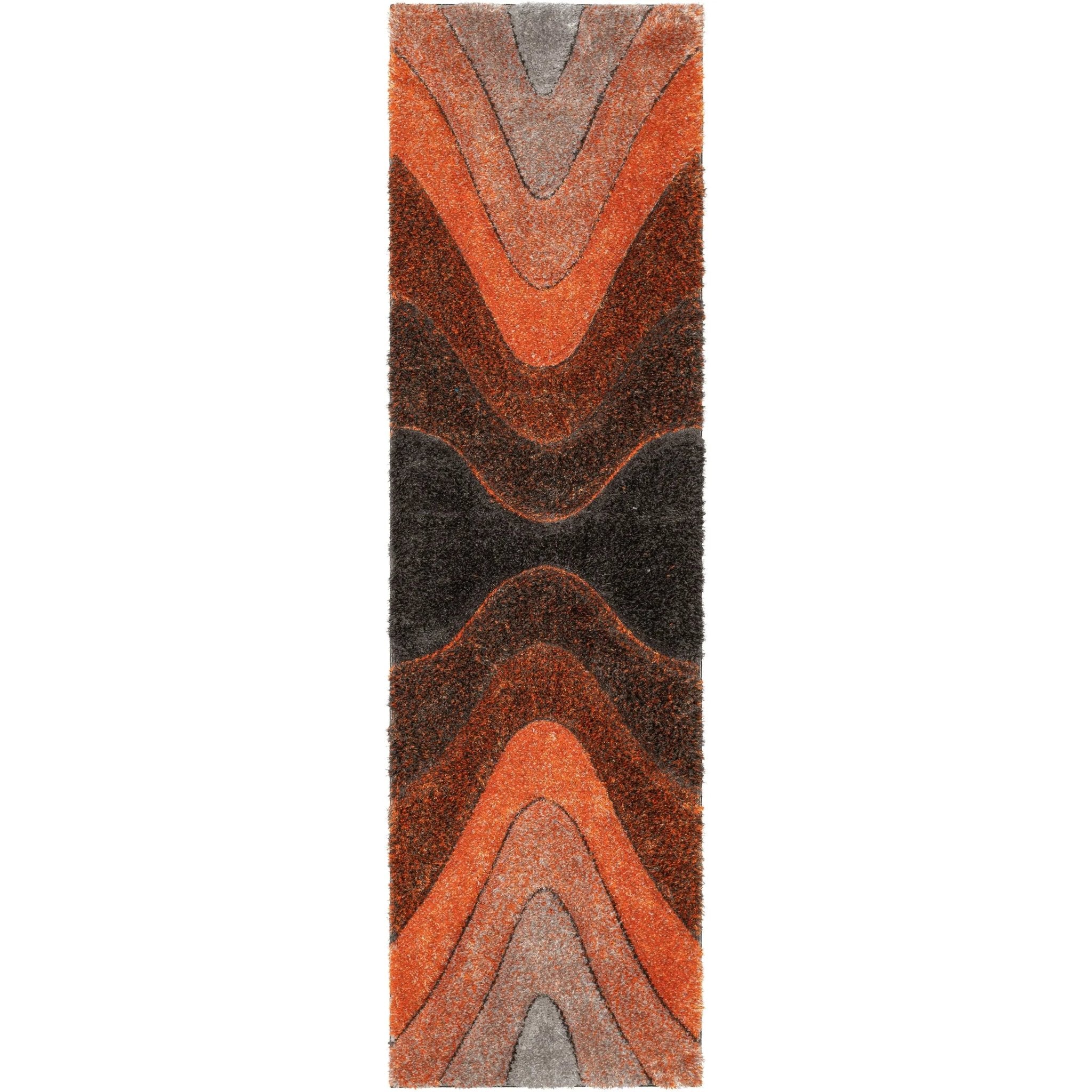 Luz Modern Geometric Grey Orange 3D Textured Thick & Soft Shag Rug Well Woven