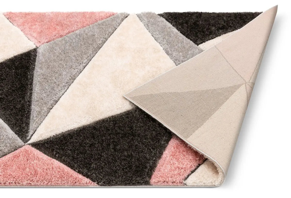 Venice Blush Modern Geometric 3D Textured Shag Rug Well Woven