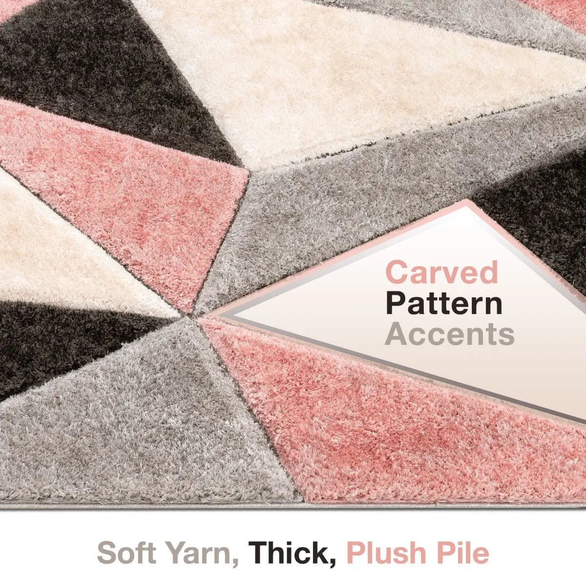 Venice Blush Modern Geometric 3D Textured Shag Rug Well Woven