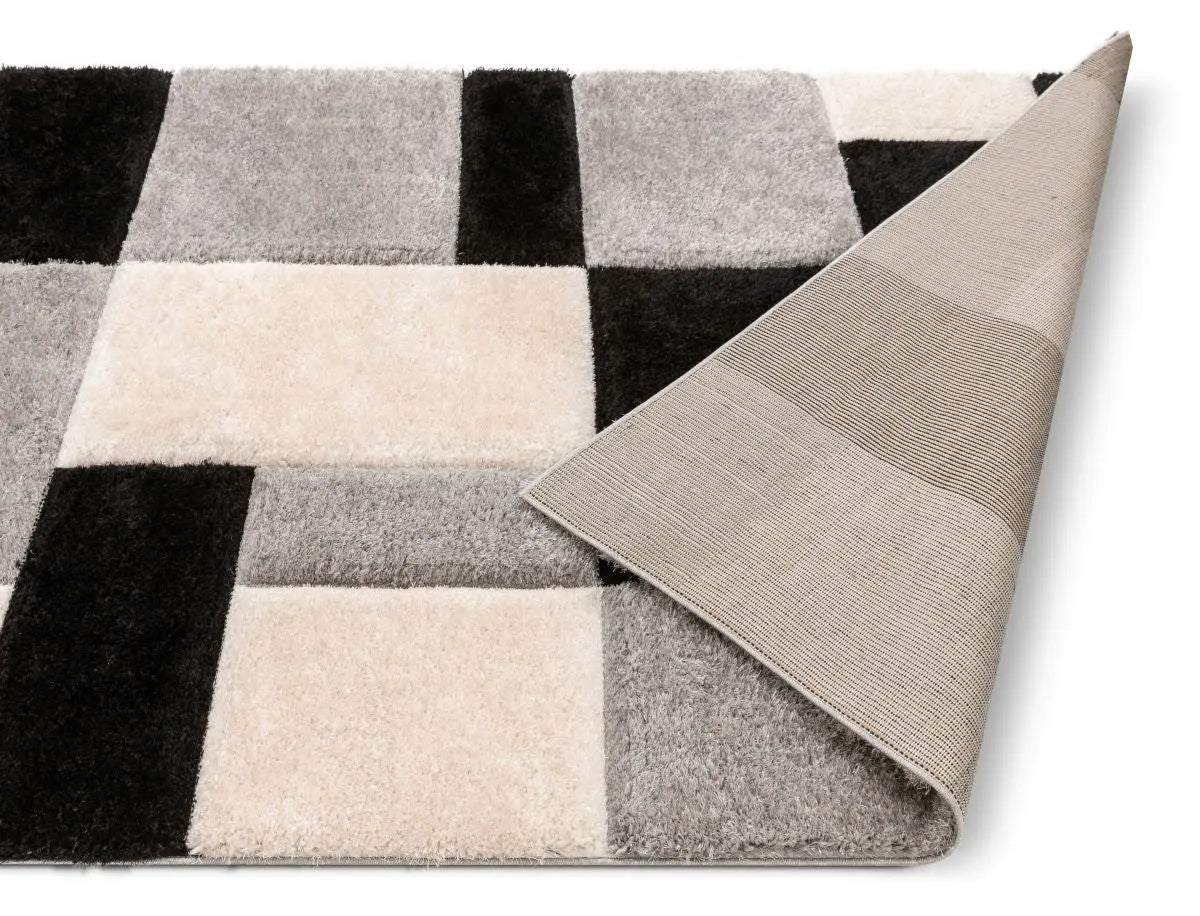 Escondido Black Modern Geometric 3D Textured Shag Rug Well Woven
