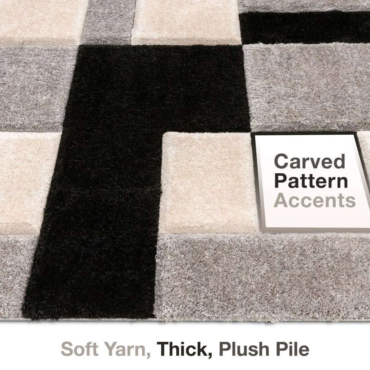 Escondido Black Modern Geometric 3D Textured Shag Rug Well Woven