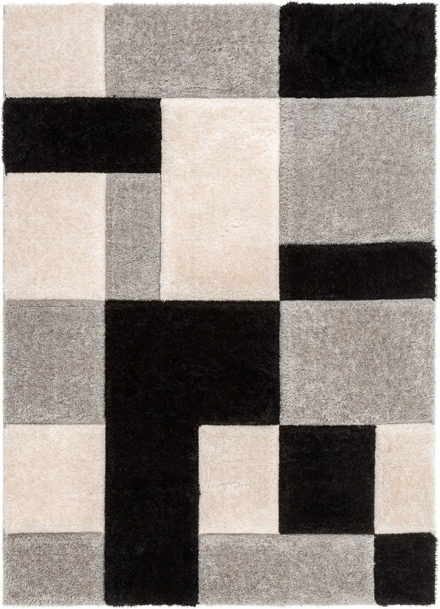 Escondido Black Modern Geometric 3D Textured Shag Rug Well Woven