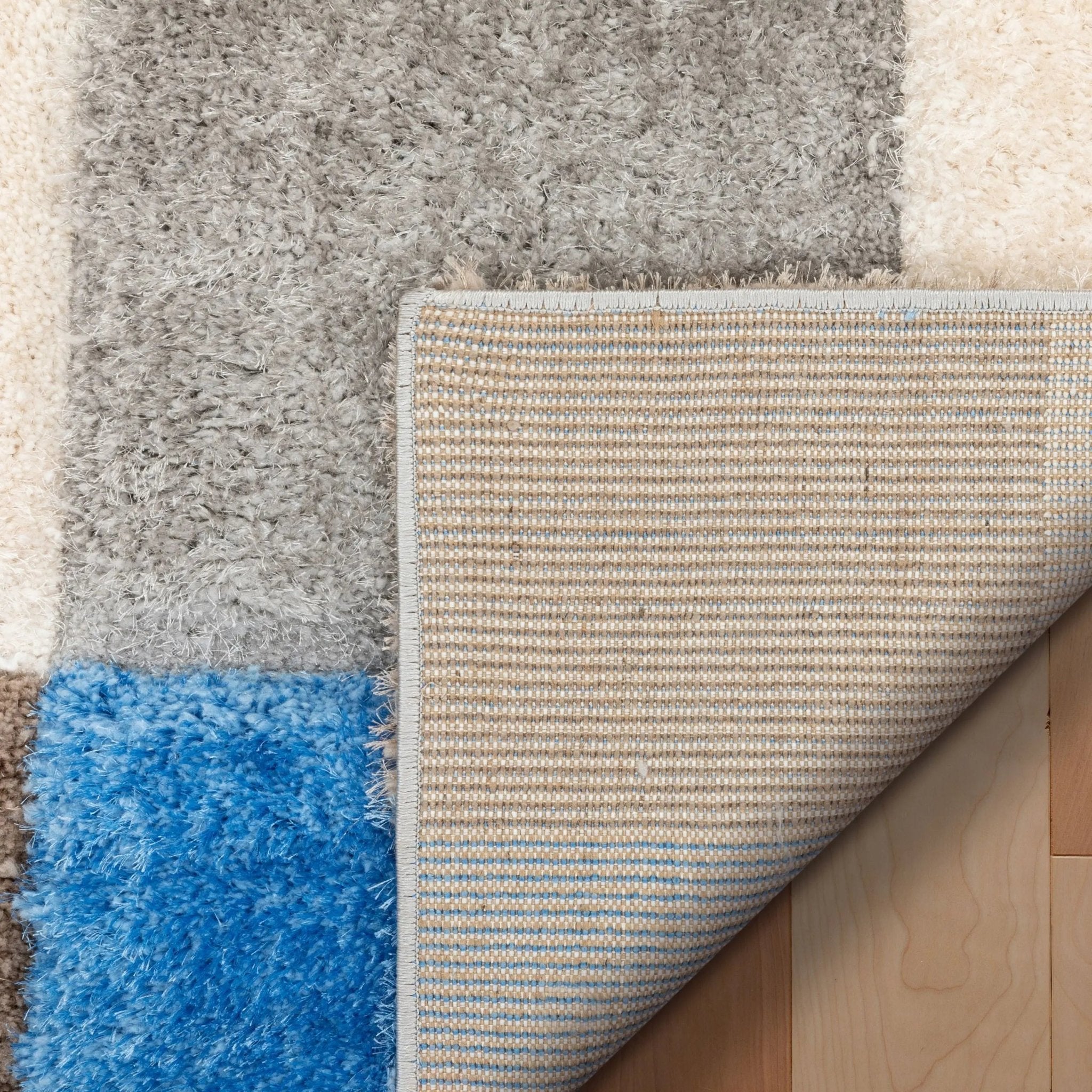 Escondido  Modern Geometric Boxes Shag Light Blue 3D Textured Thick & Soft Shag Rug Well Woven