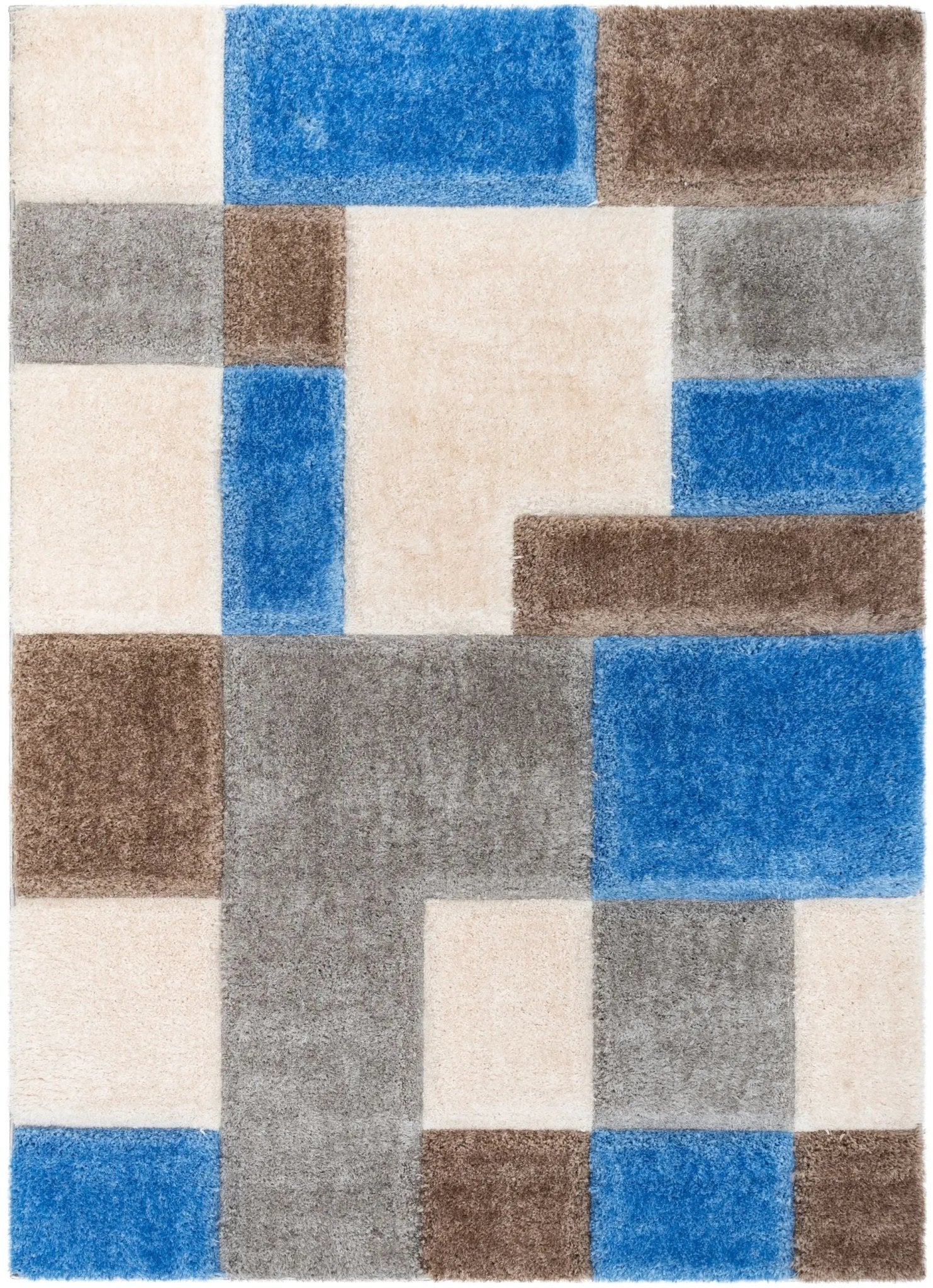Escondido  Modern Geometric Boxes Shag Light Blue 3D Textured Thick & Soft Shag Rug Well Woven