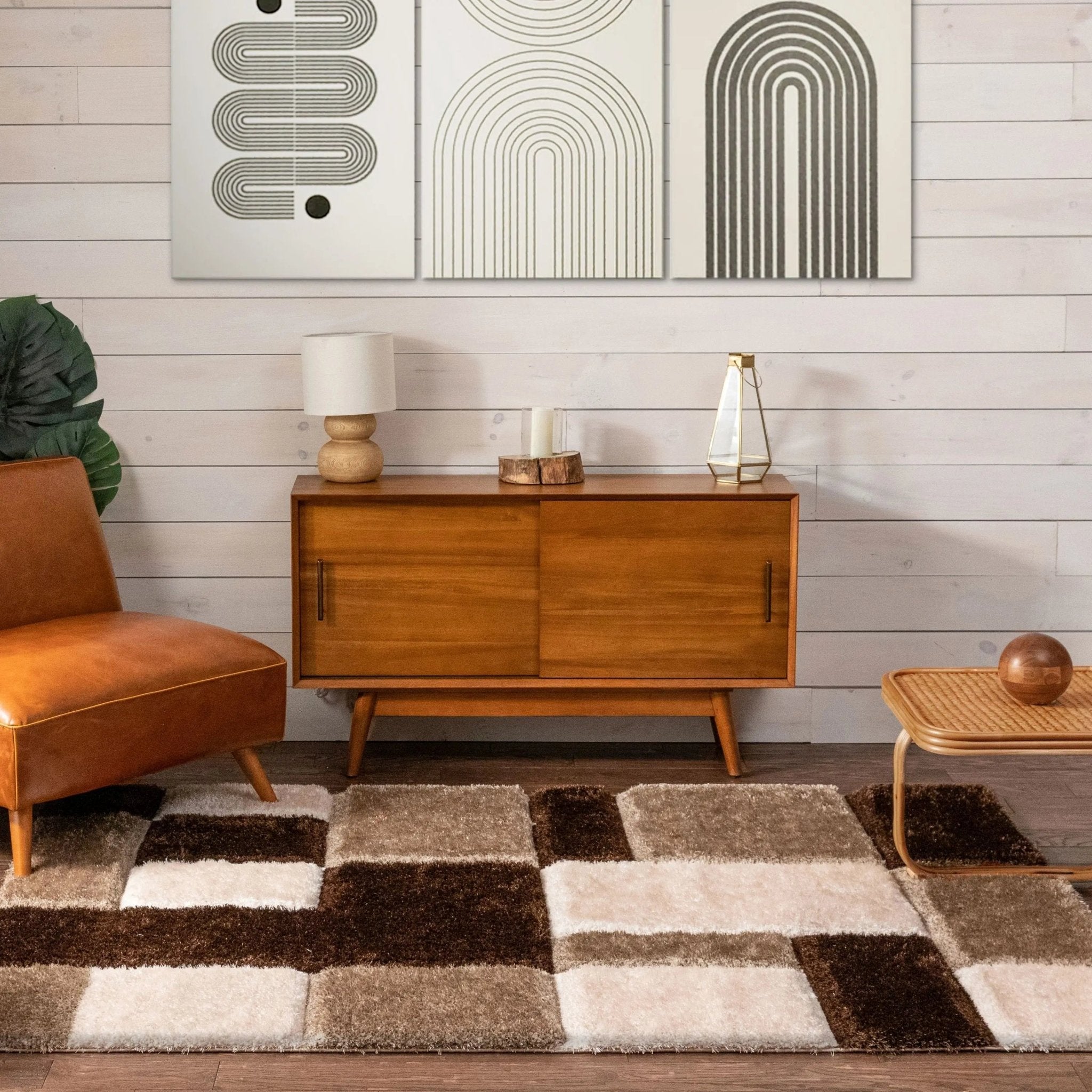Escondido Brown Modern Geometric 3D Textured Shag Rug Well Woven