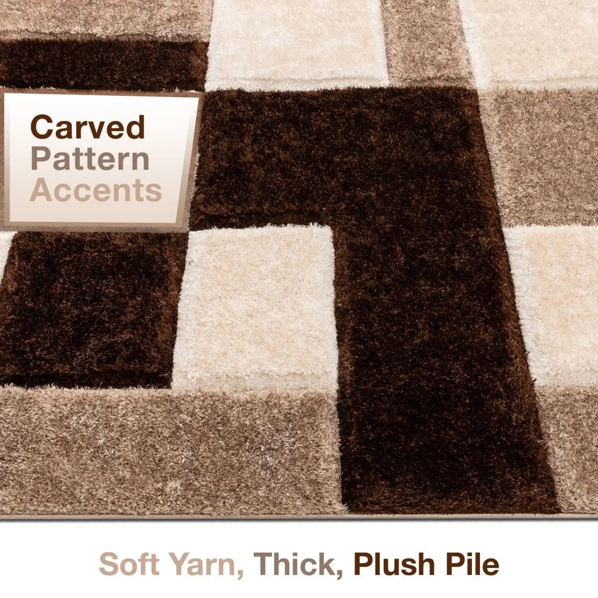 Escondido Brown Modern Geometric 3D Textured Shag Rug Well Woven