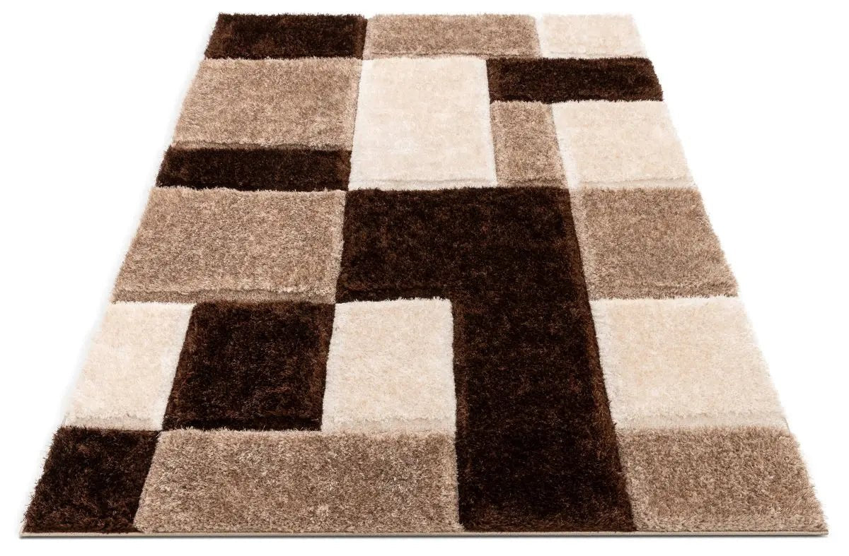 Escondido Brown Modern Geometric 3D Textured Shag Rug Well Woven