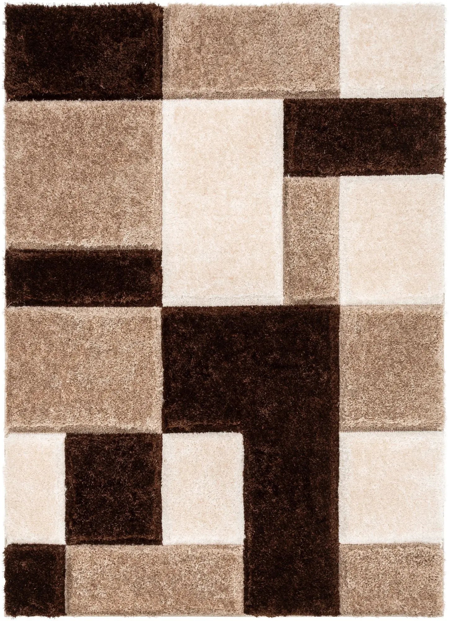 Escondido Brown Modern Geometric 3D Textured Shag Rug Well Woven