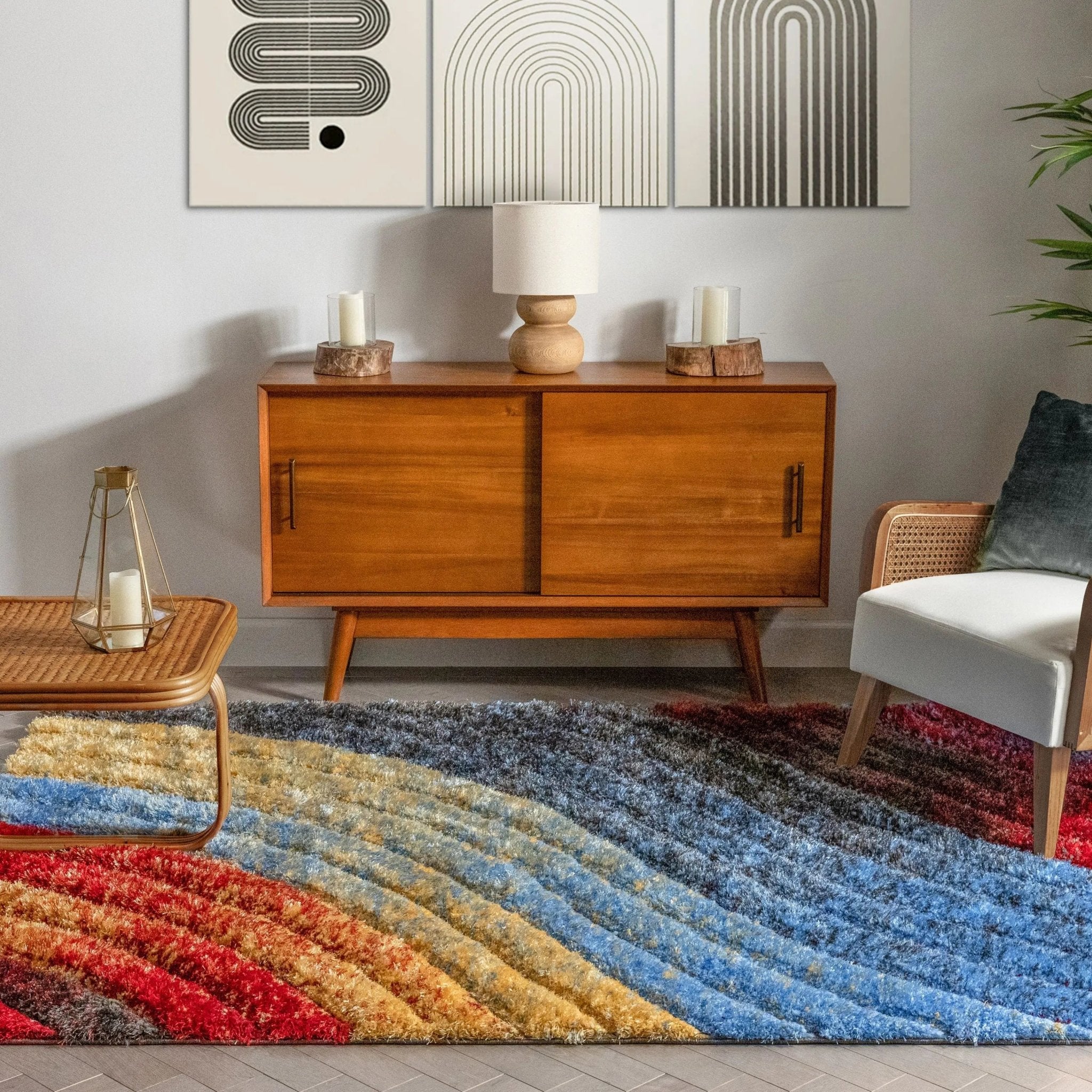 Mojave Red Multi-Color Rainbow Modern 3D Textured Shag Rug Well Woven