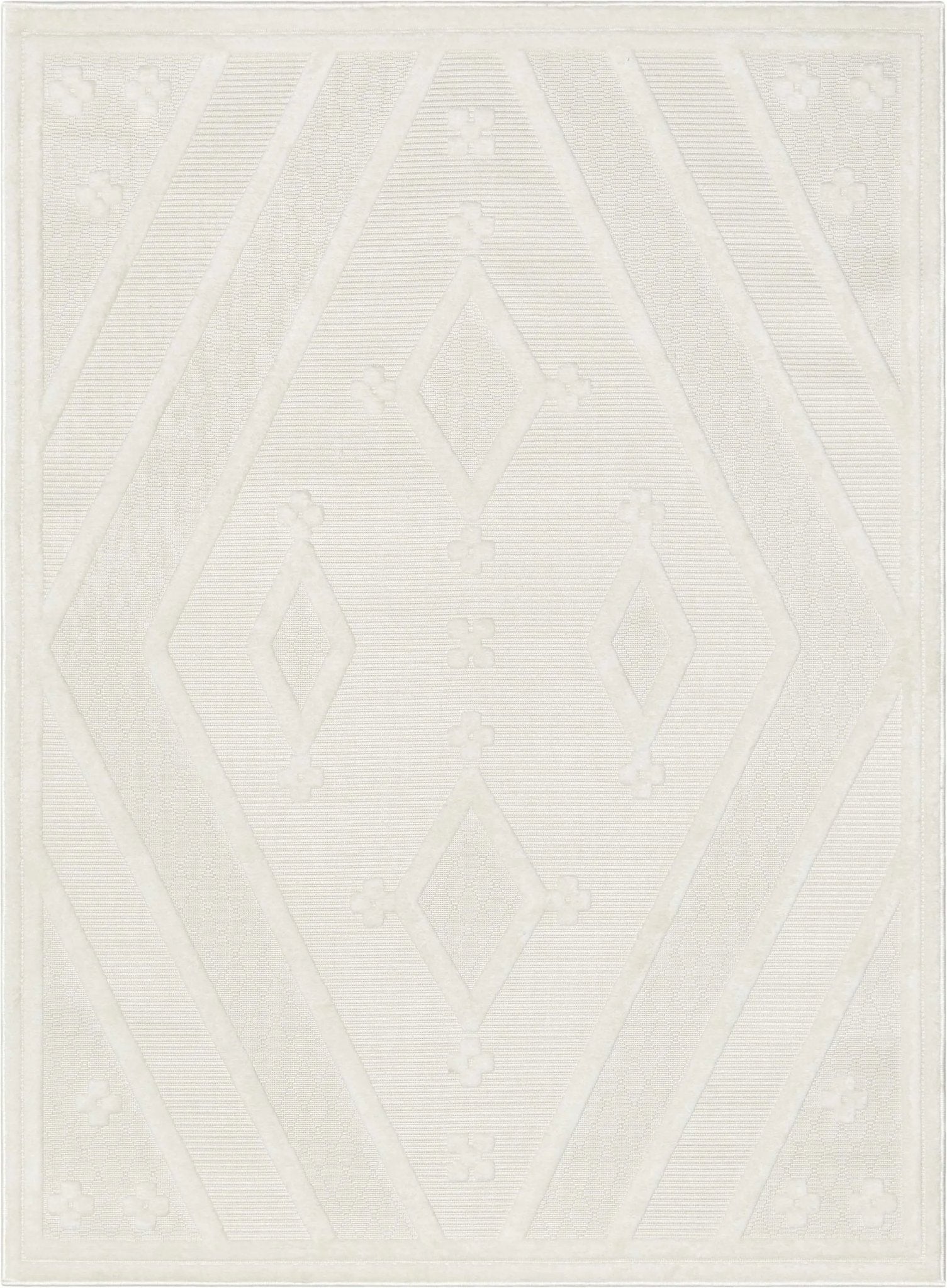 Mali Tribal Diamond Pattern Indoor/Outdoor Ivory High-Low Rug Well Woven