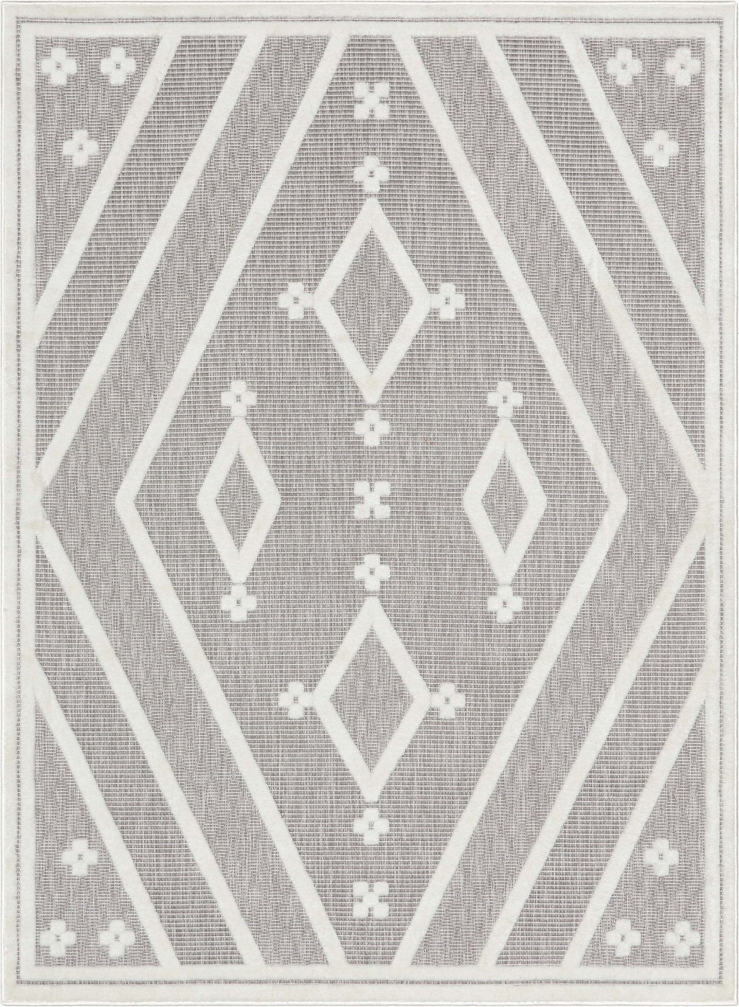 Mali Tribal Diamond Pattern Indoor/Outdoor Grey High-Low Rug Well Woven