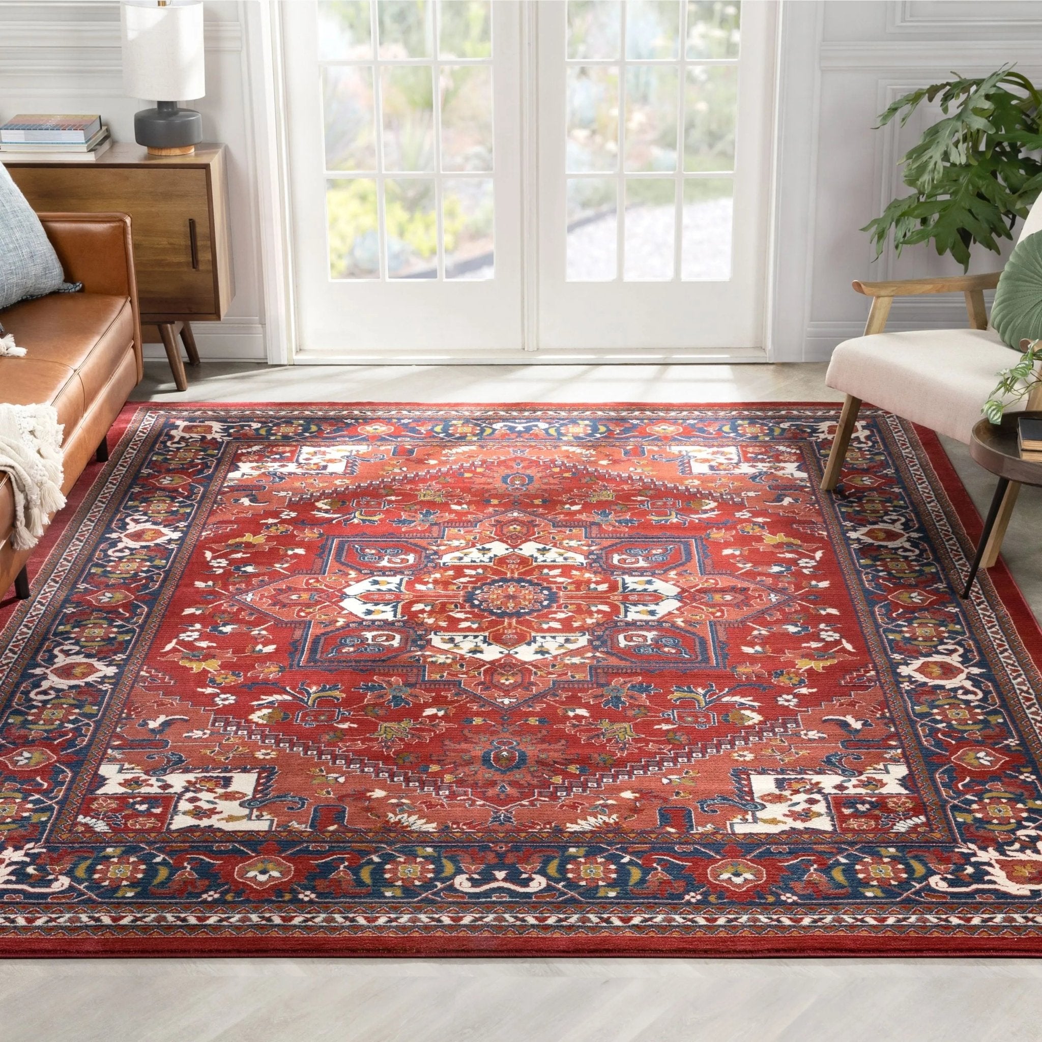 Jackie Crimson Traditional Medallion Tribal Rug Well Woven