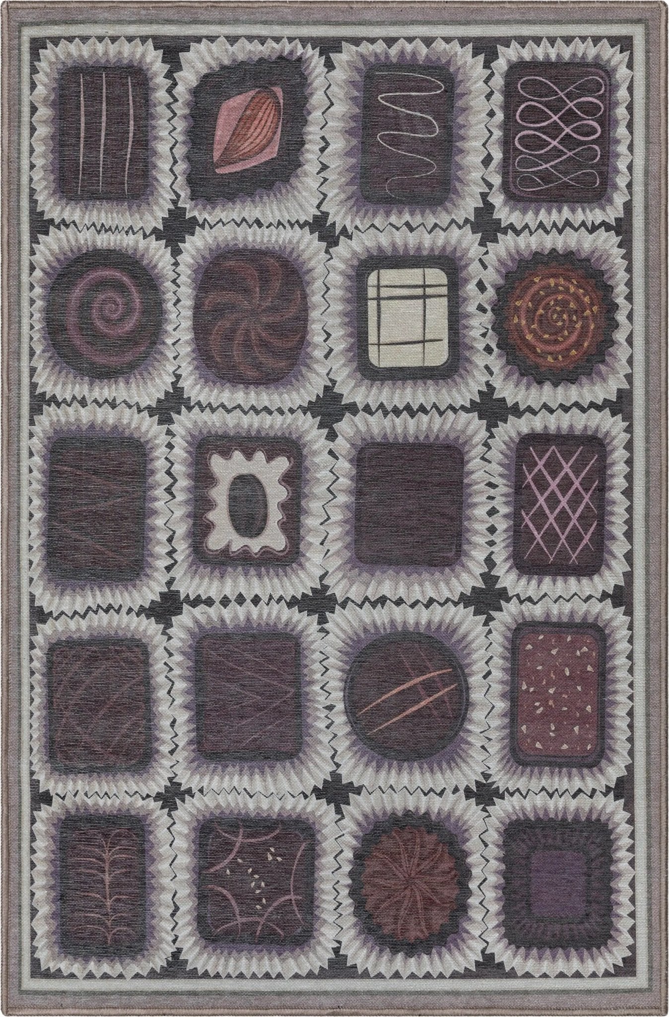 Chocolate Box Novelty Brown Flat-Weave Rug Well Woven
