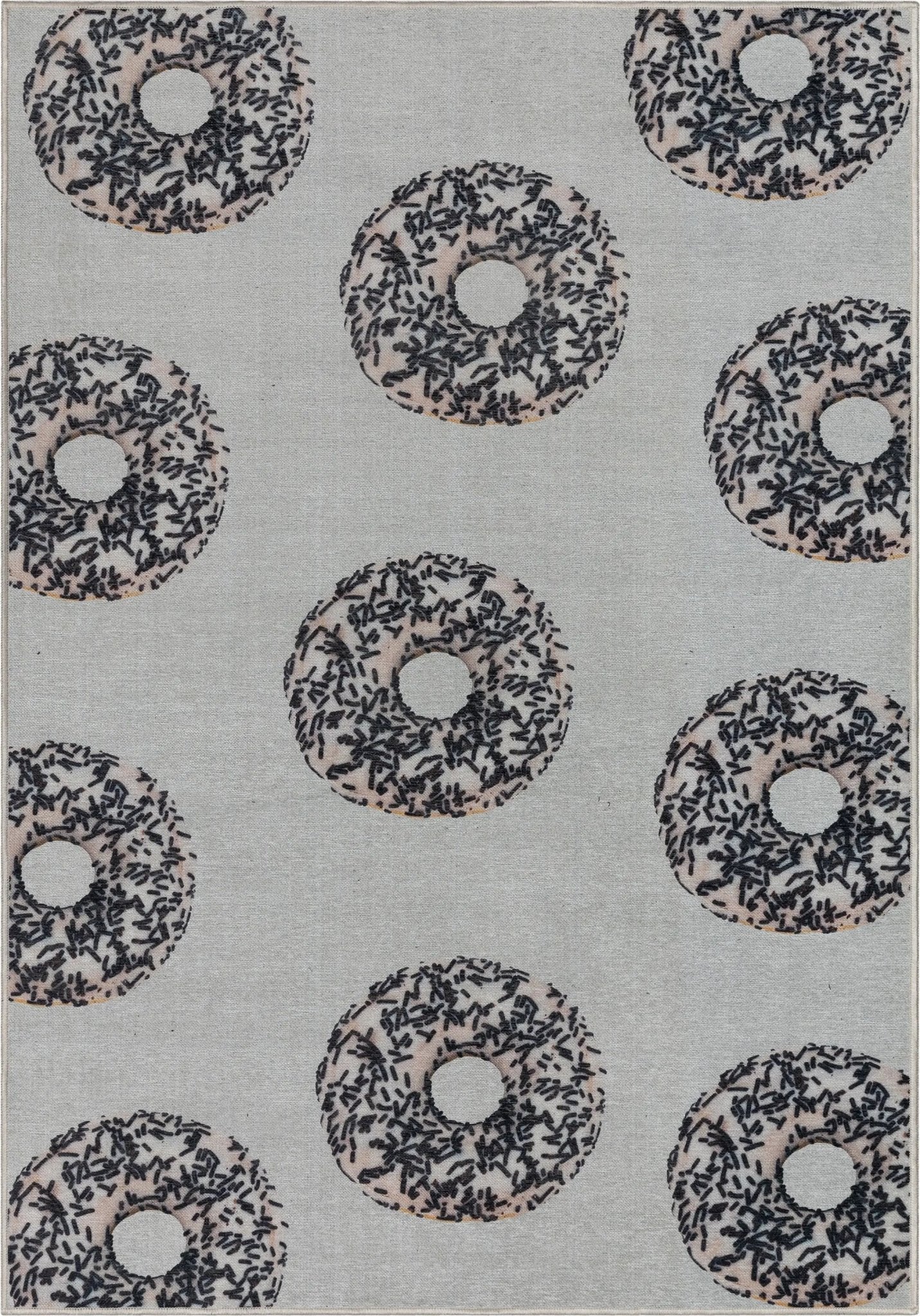 Multi White Sprinkles Donut Novelty Ivory Black Flat-Weave Rug Well Woven