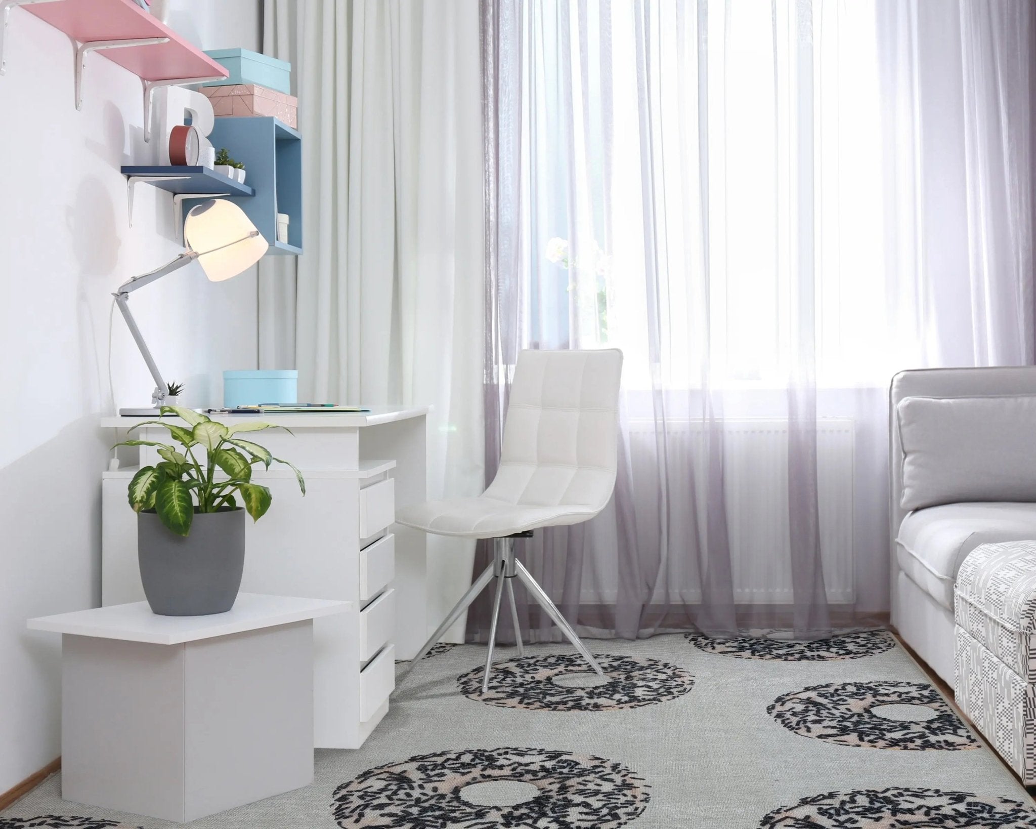 Multi White Sprinkles Donut Novelty Ivory Black Flat-Weave Rug Well Woven