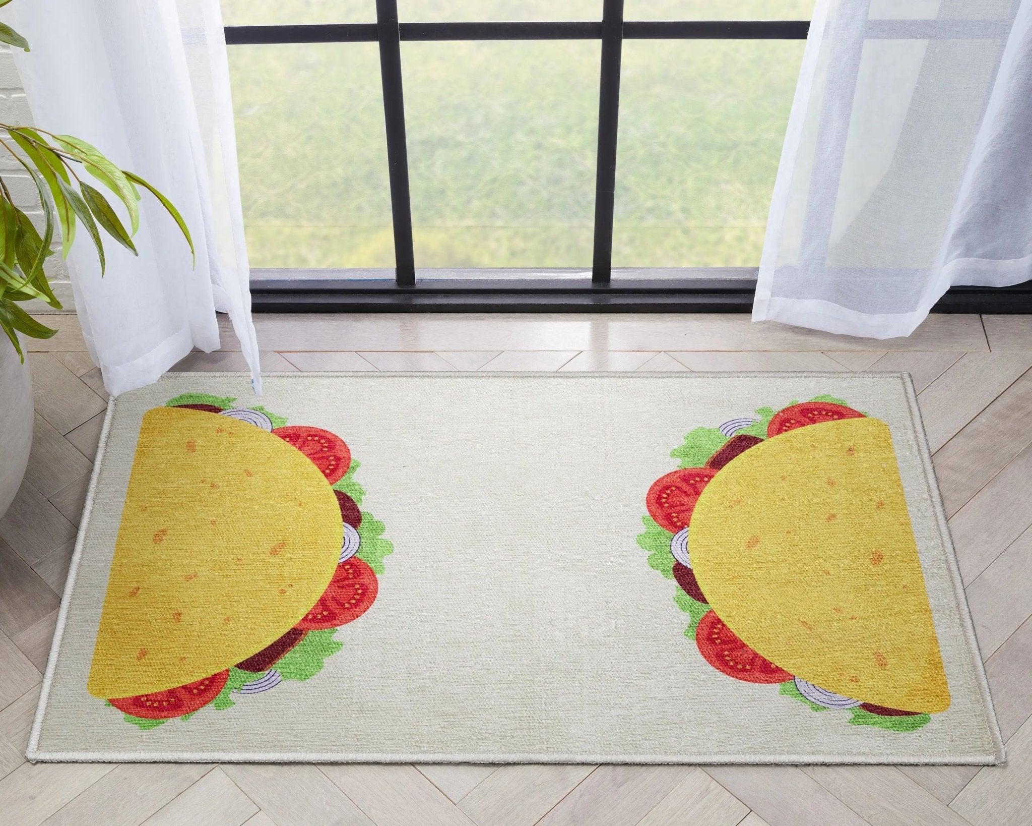 Double Taco Novelty Multi Yellow Flat-Weave Rug Well Woven