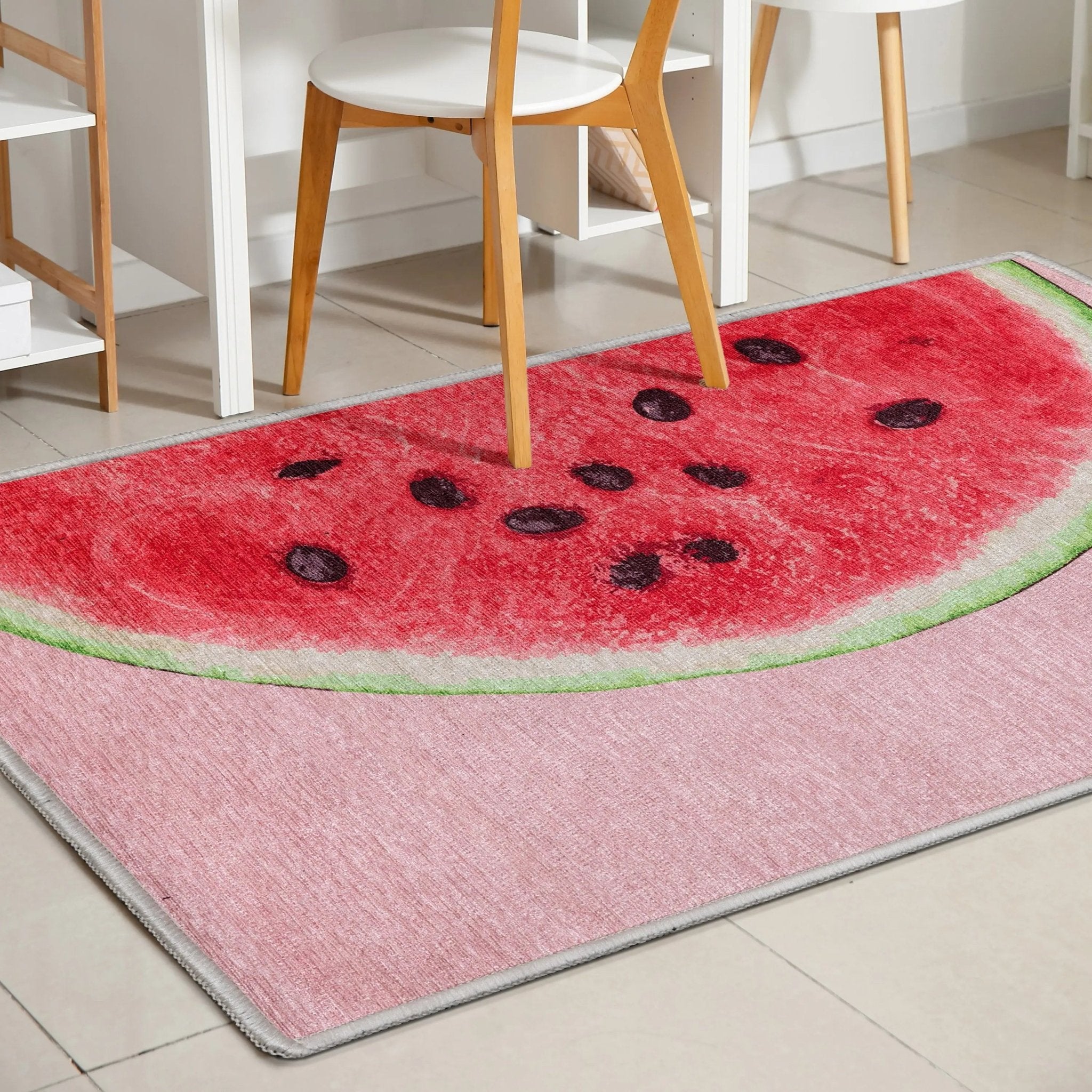 Half Watermelon Novelty Red Pink Flat-Weave Rug Well Woven