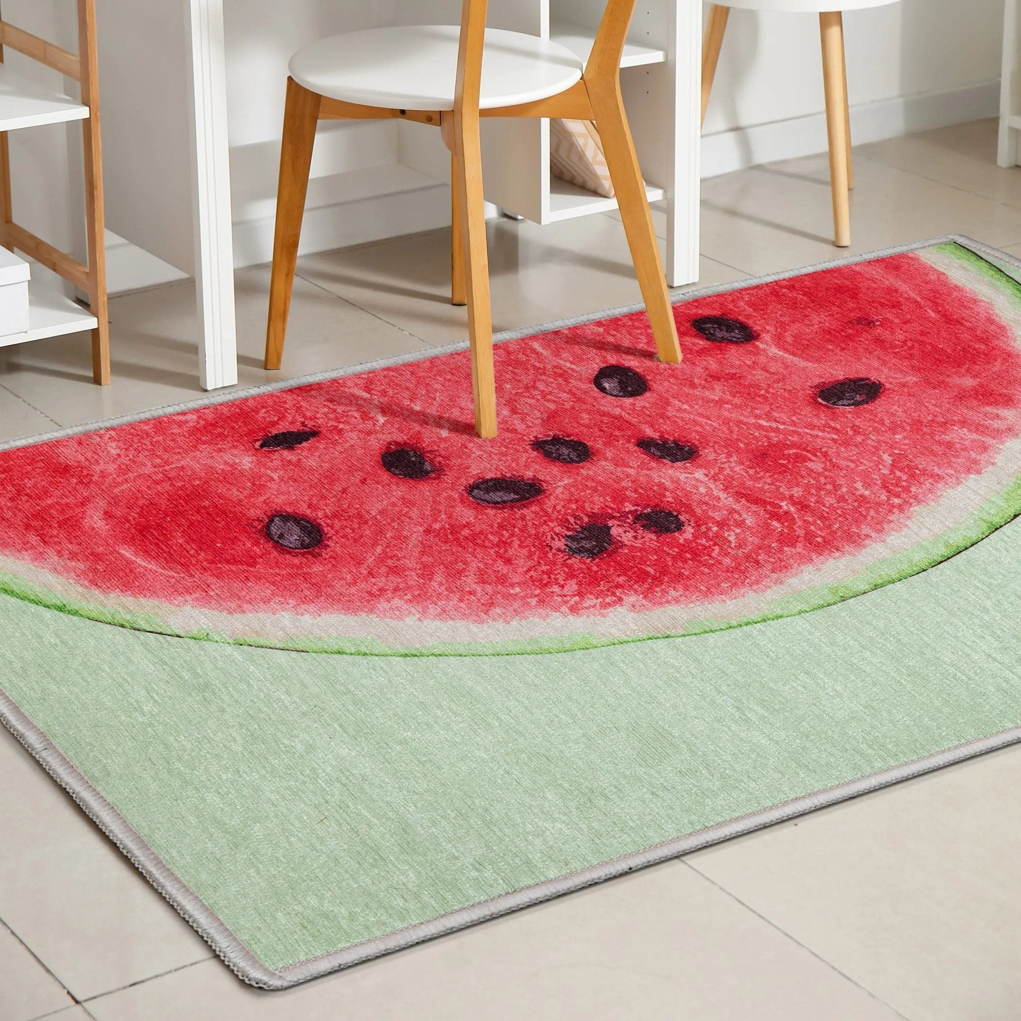 Half Watermelon Novelty Red Lime Flat-Weave Rug Well Woven