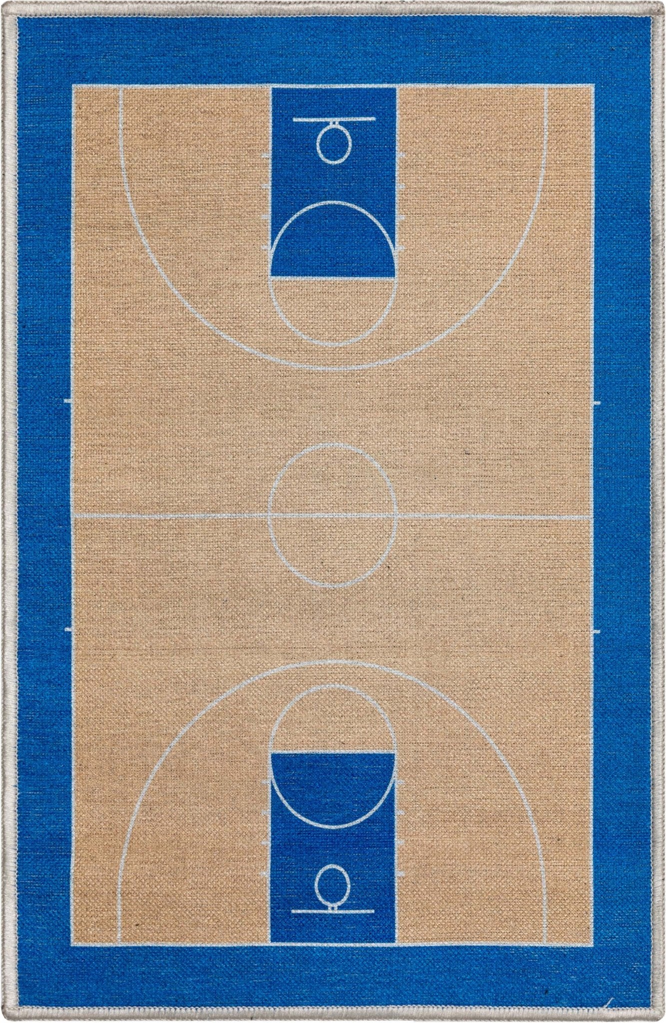 Apollo Basketball Tan Blue Flat-Weave Rug Well Woven