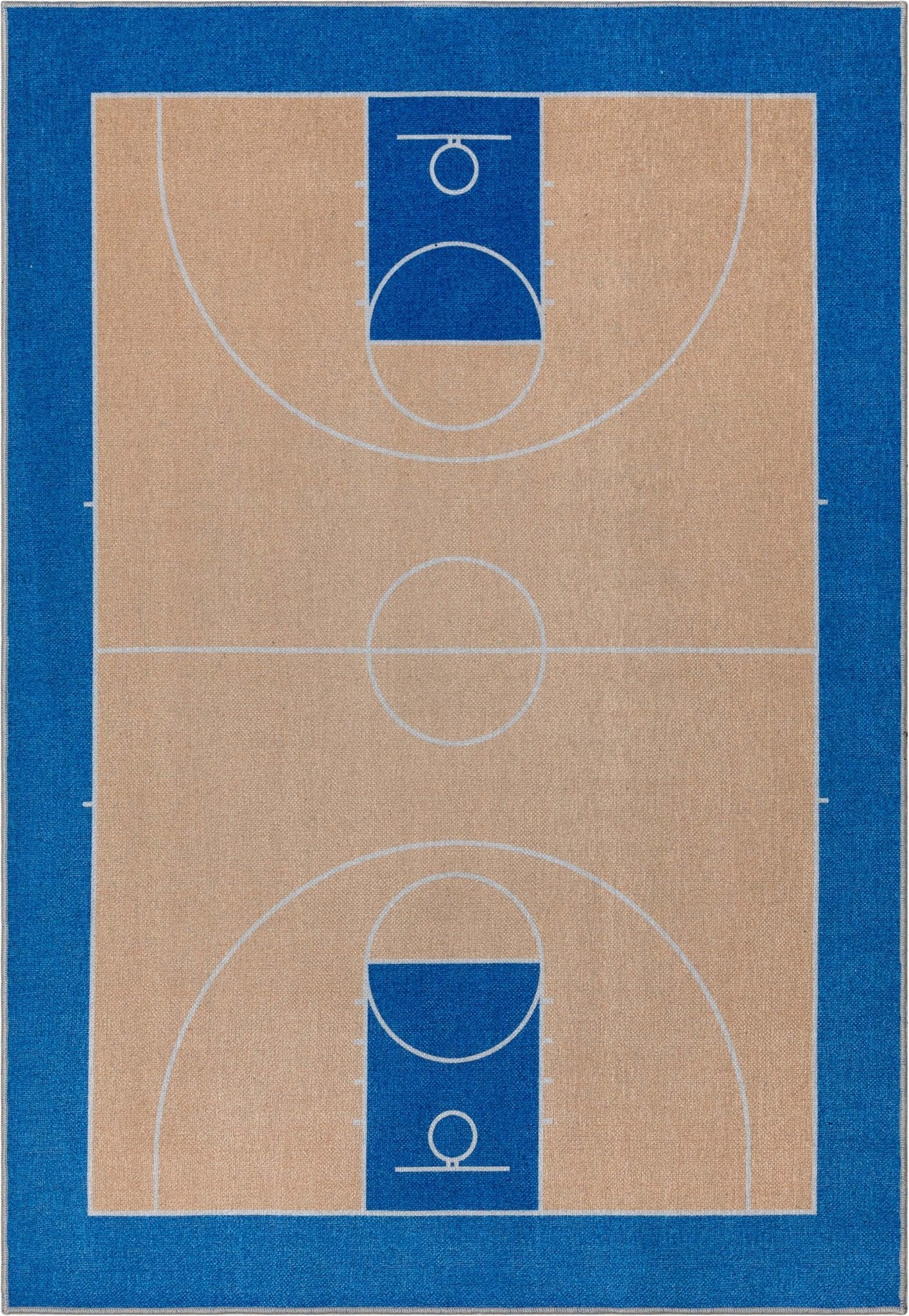 Apollo Basketball Tan Blue Flat-Weave Rug Well Woven