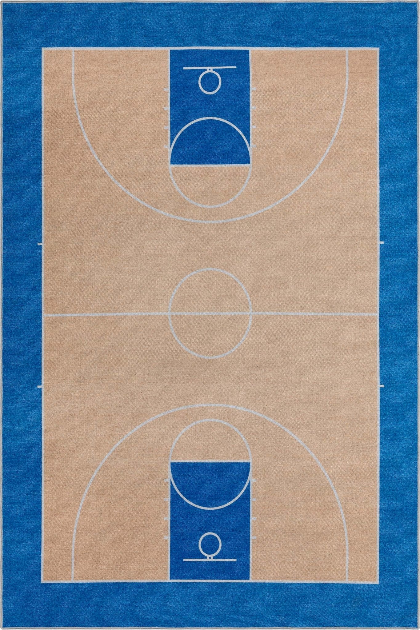Apollo Basketball Tan Blue Flat-Weave Rug Well Woven
