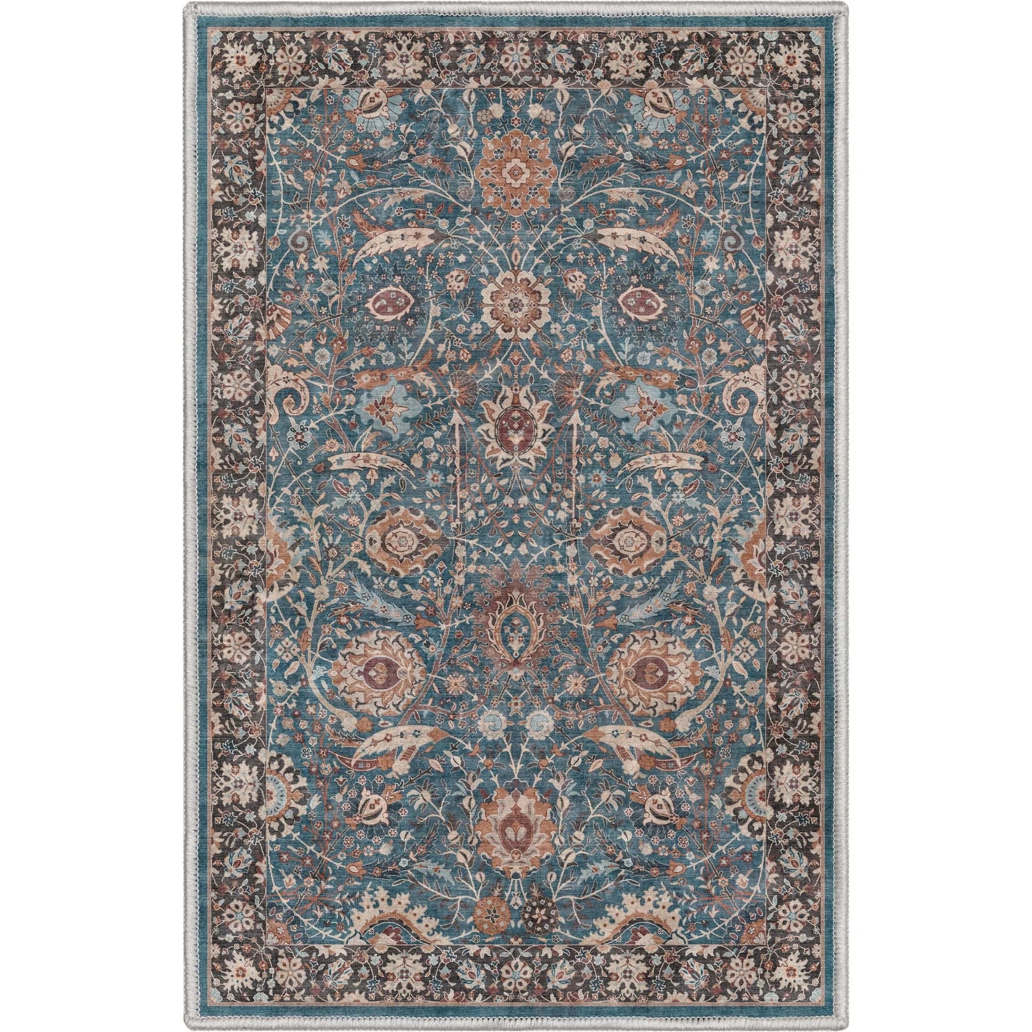 Liana Vintage Oriental Teal Flat-Weave Rug Well Woven