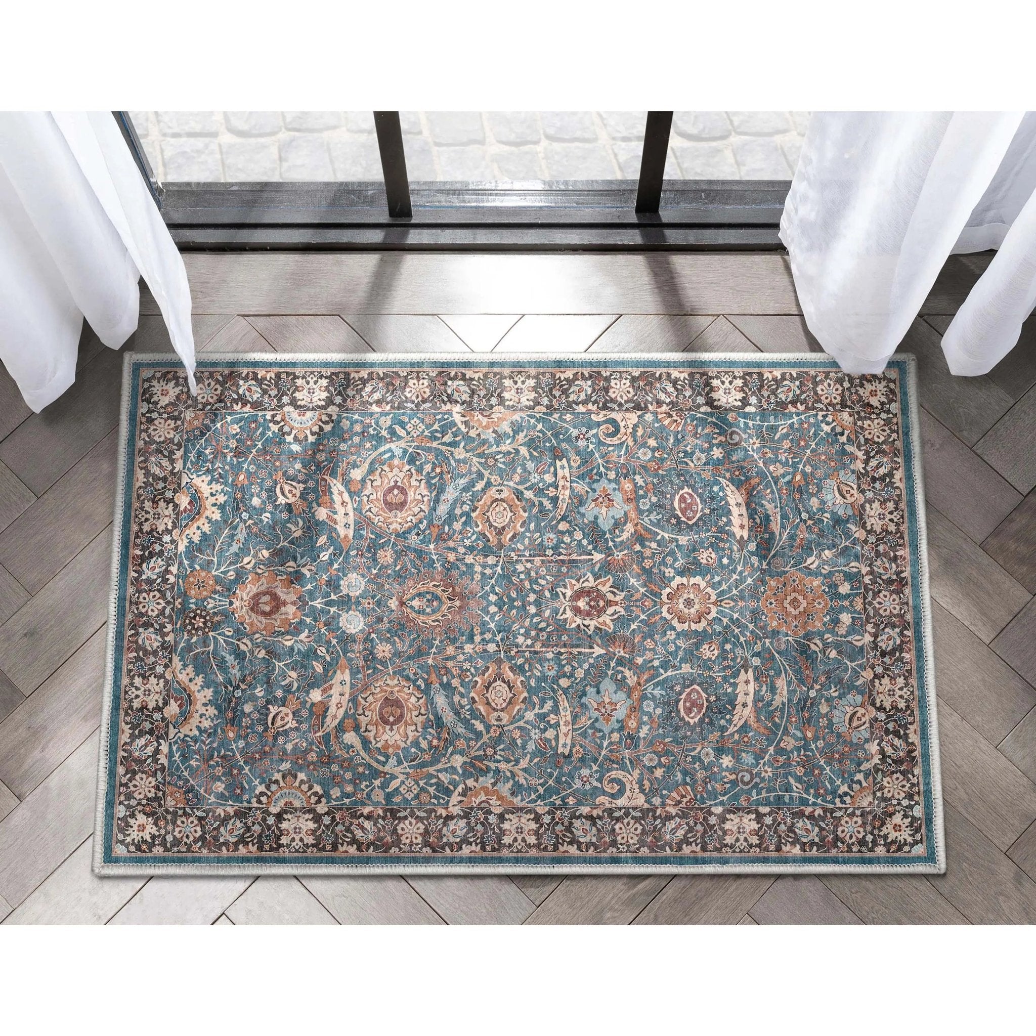 Liana Vintage Oriental Teal Flat-Weave Rug Well Woven