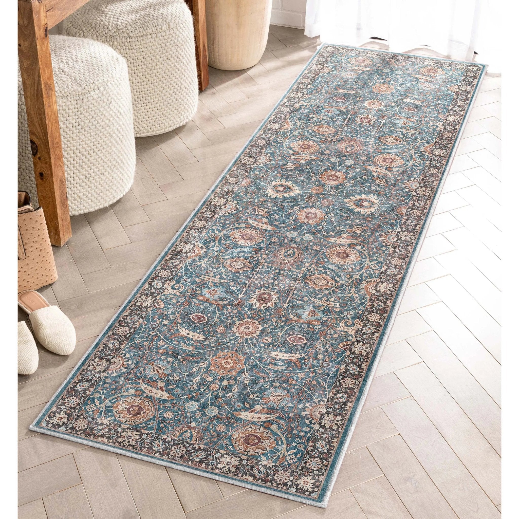 Liana Vintage Oriental Teal Flat-Weave Rug Well Woven