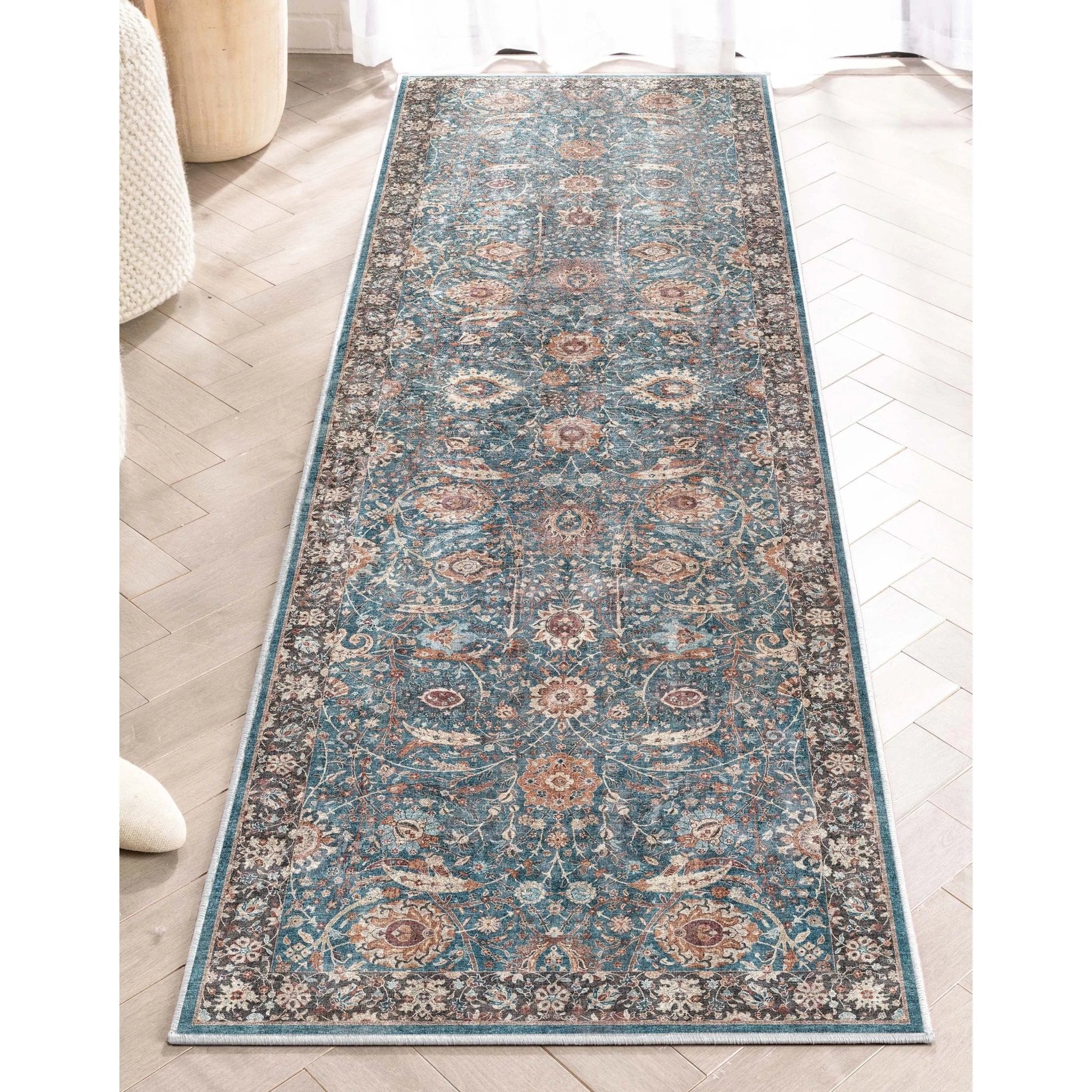 Liana Vintage Oriental Teal Flat-Weave Rug Well Woven