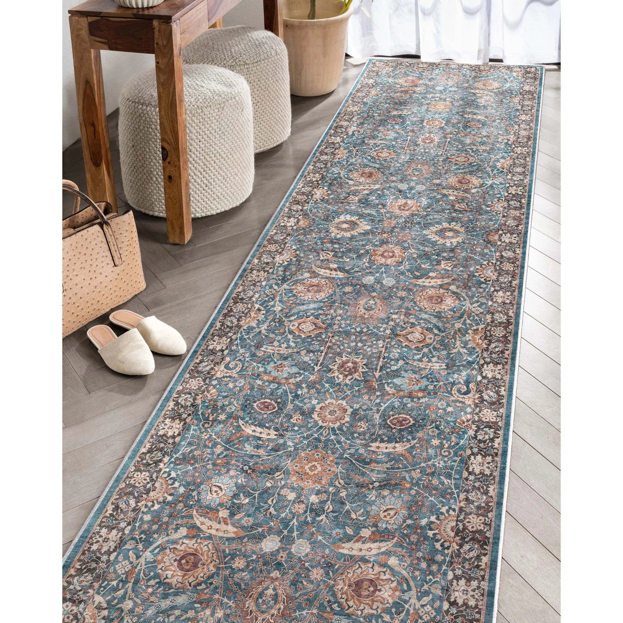 Liana Vintage Oriental Teal Flat-Weave Rug Well Woven