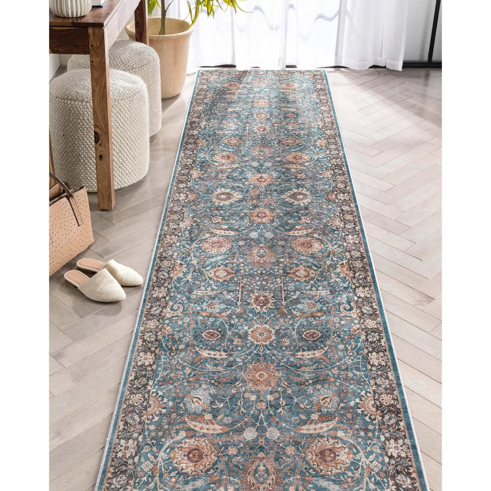 Liana Vintage Oriental Teal Flat-Weave Rug Well Woven